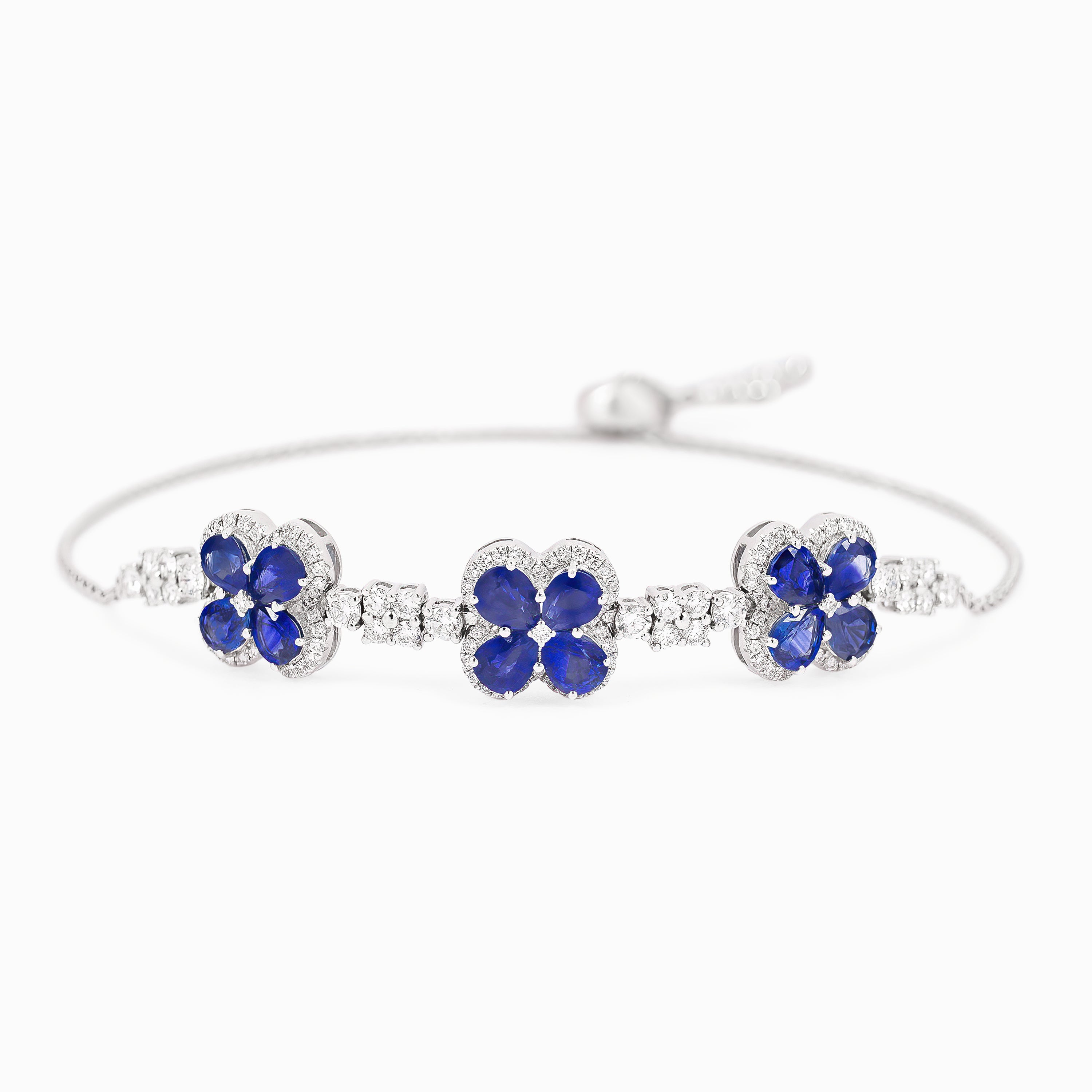 White Gold Bangle Gemstone Bracelet with Diamond, Sapphire Stones