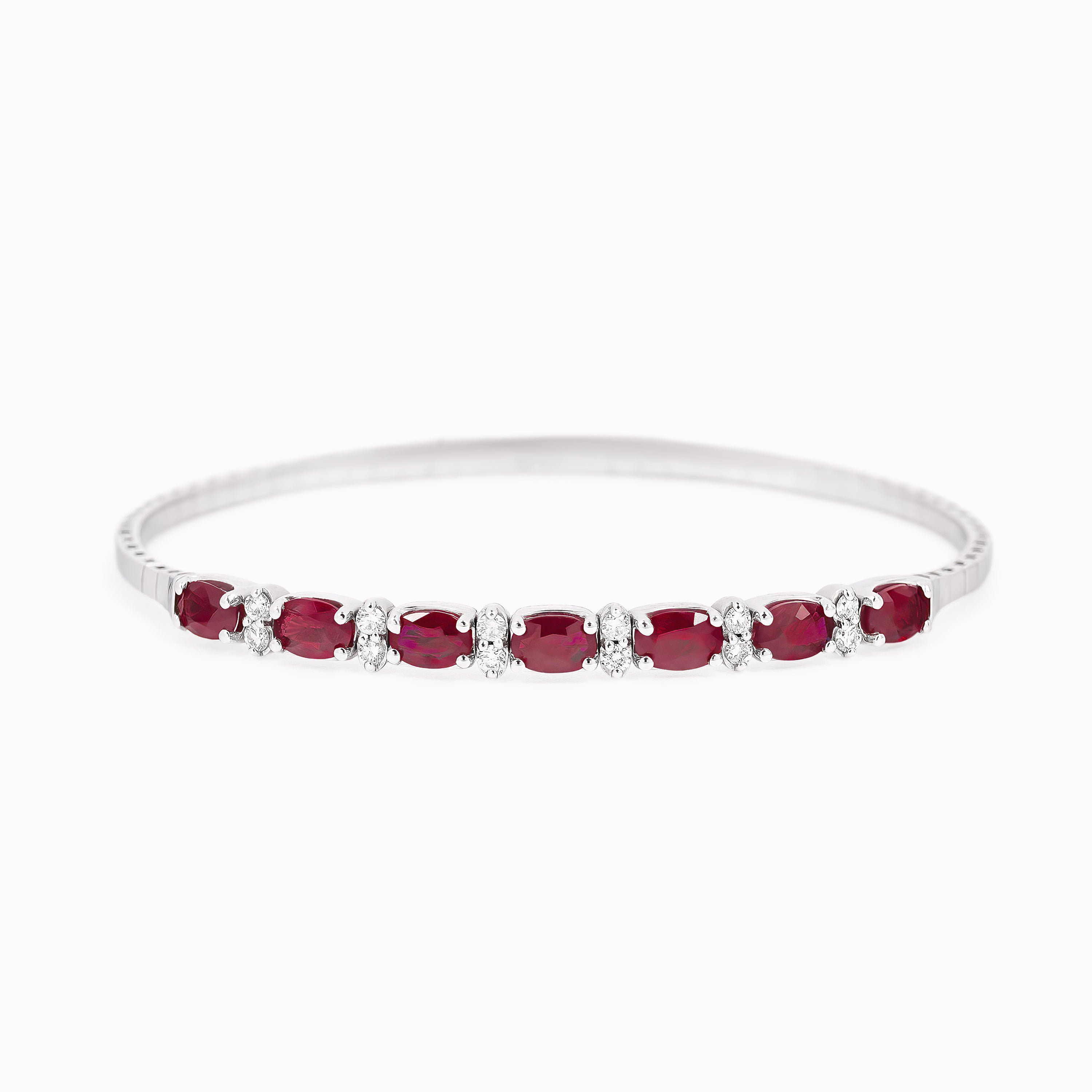 White Gold Bangle Bracelet with Diamond, Ruby Stones