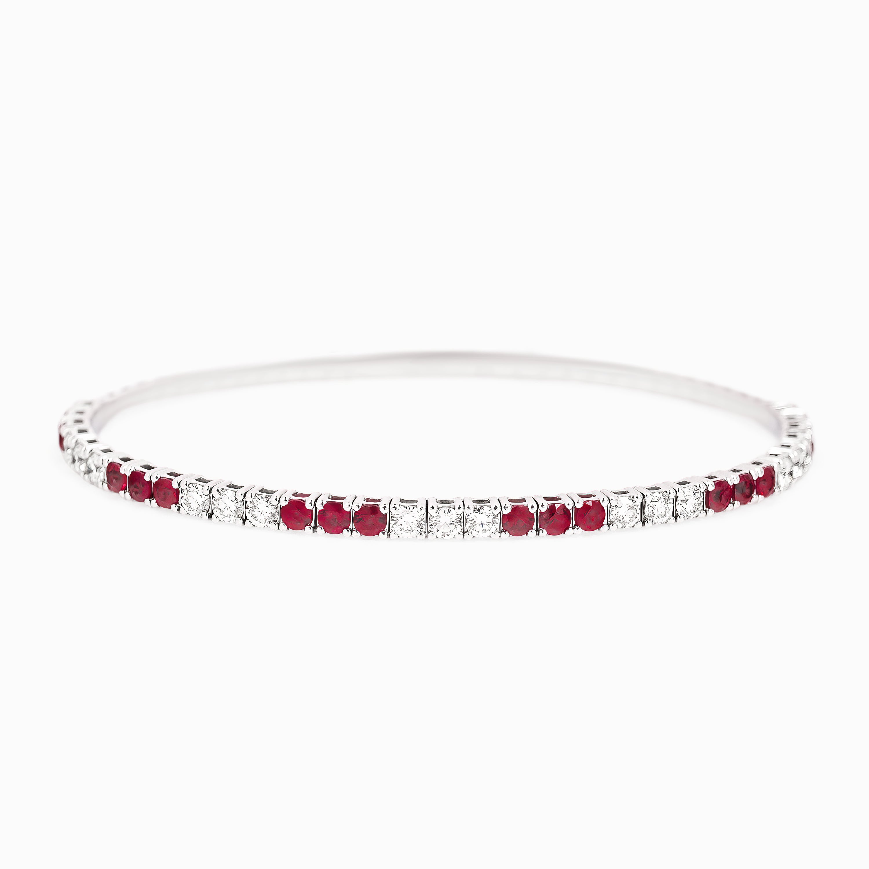 White Gold Bangle Bracelet with Diamond, Ruby Stones