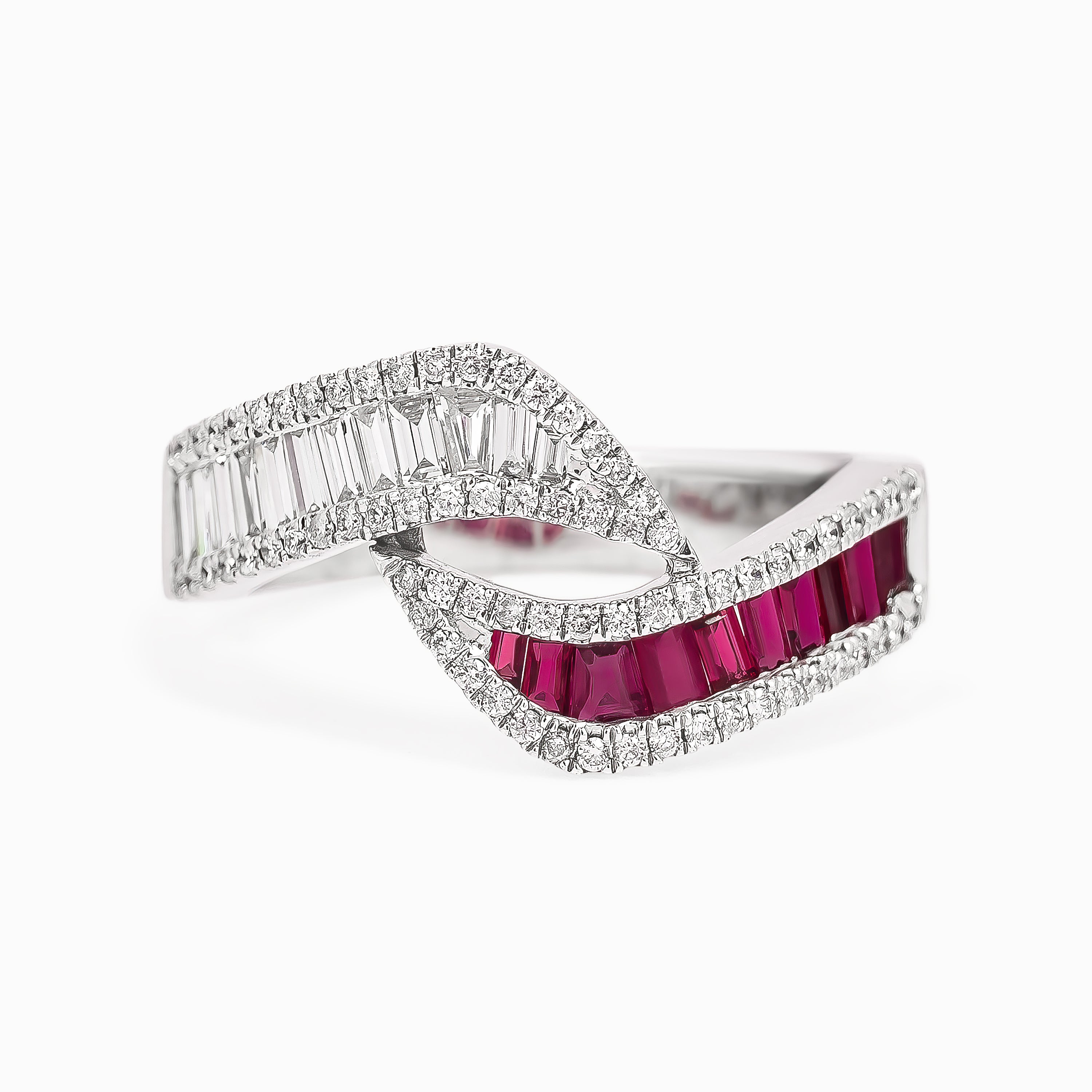 White Gold Ring with Diamond, Ruby Stones
