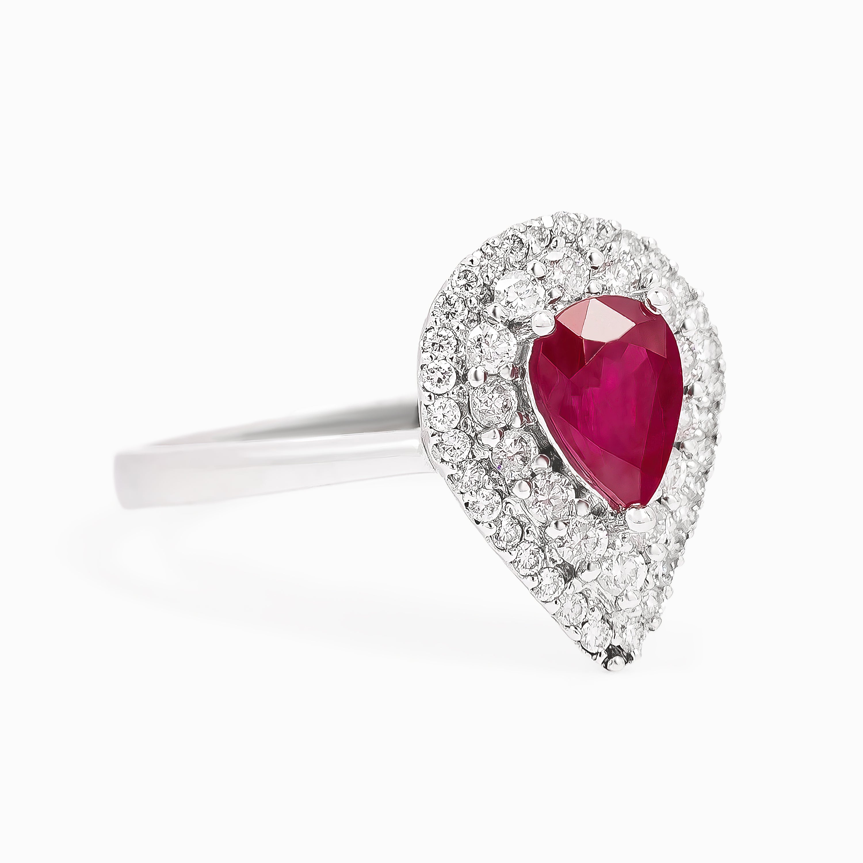 White Gold Ring with Diamond, Ruby Stones