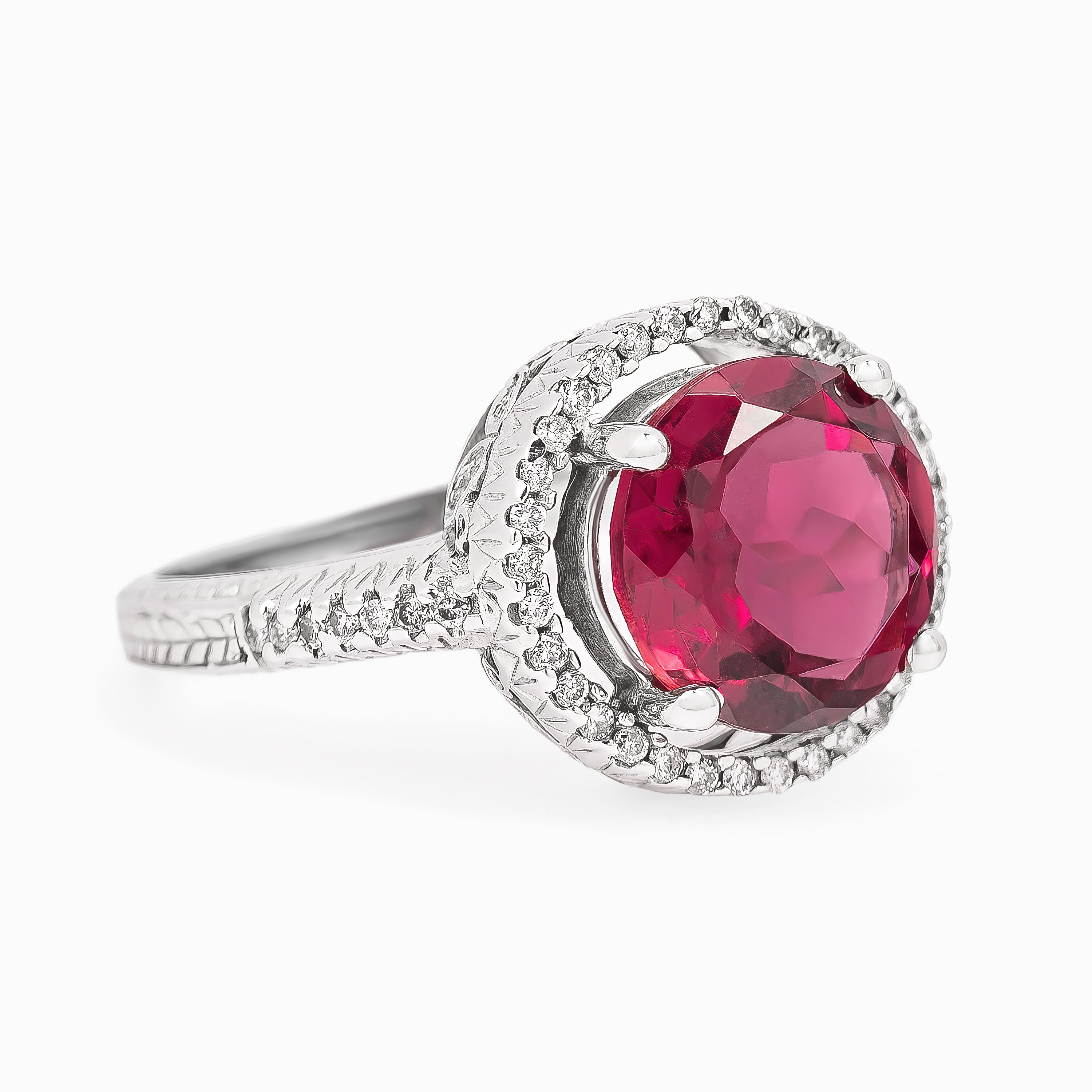White Gold Ring with Diamond, Ruby Stones