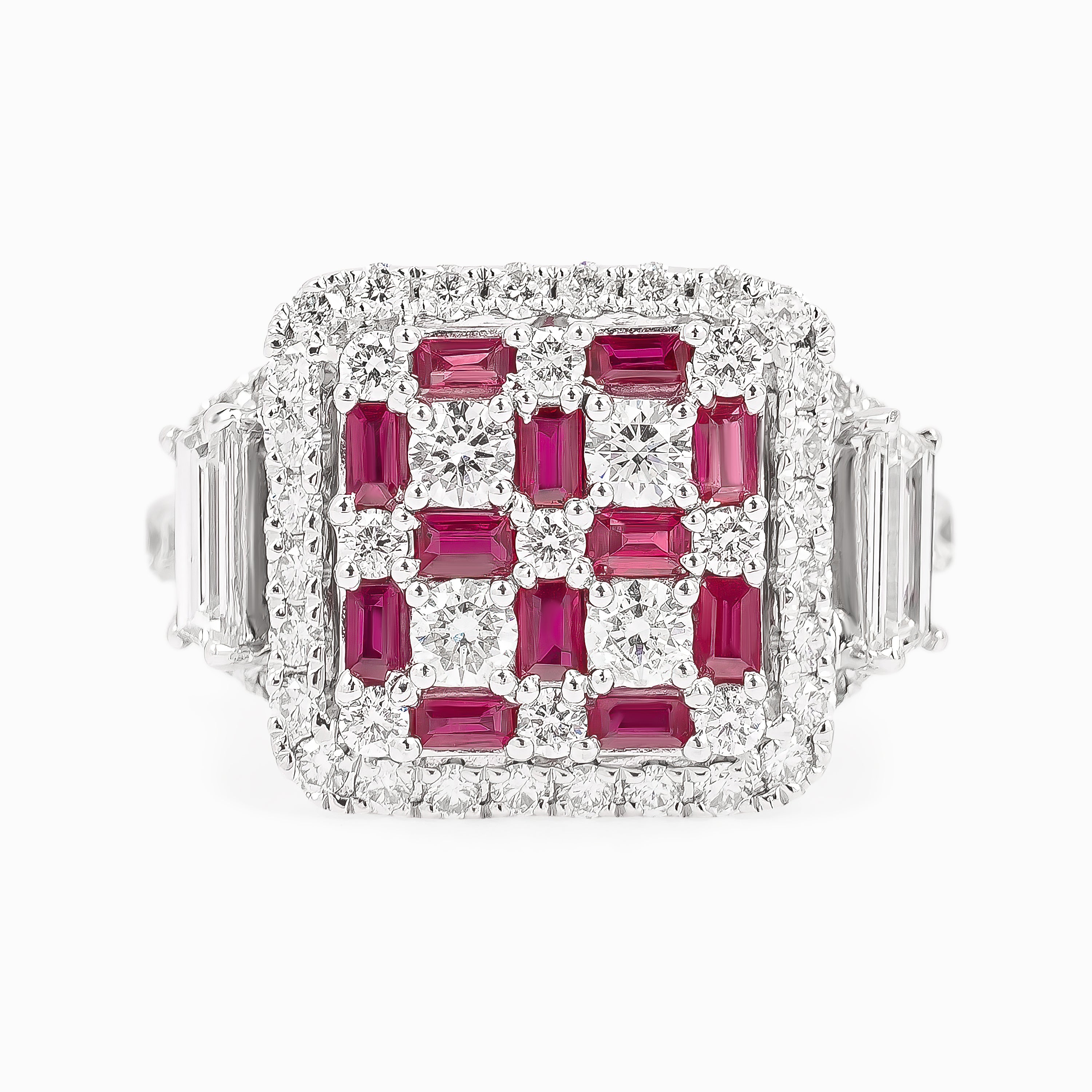 White Gold Ring with Diamond, Ruby Stones