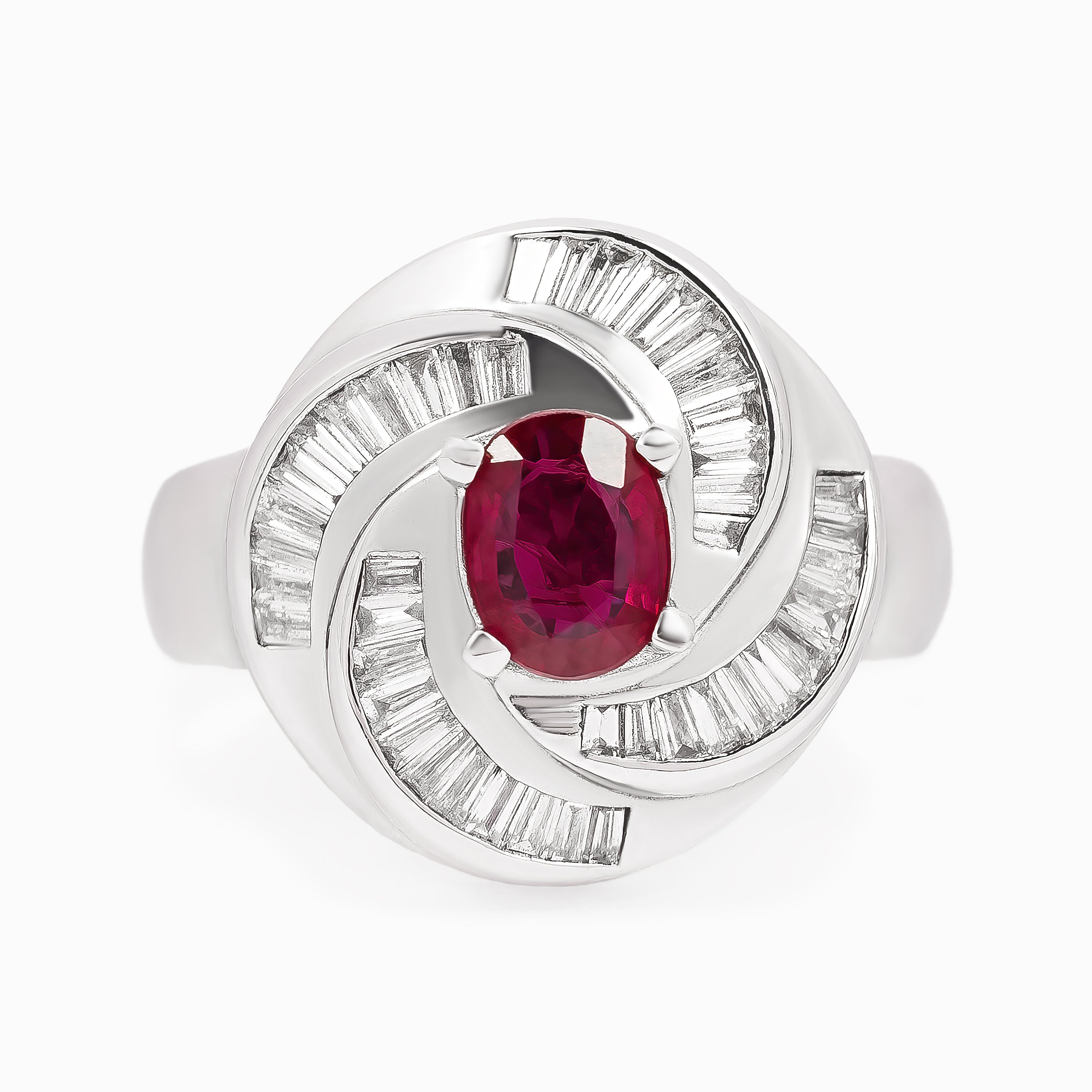 White Gold Ring with Diamond, Ruby Stones
