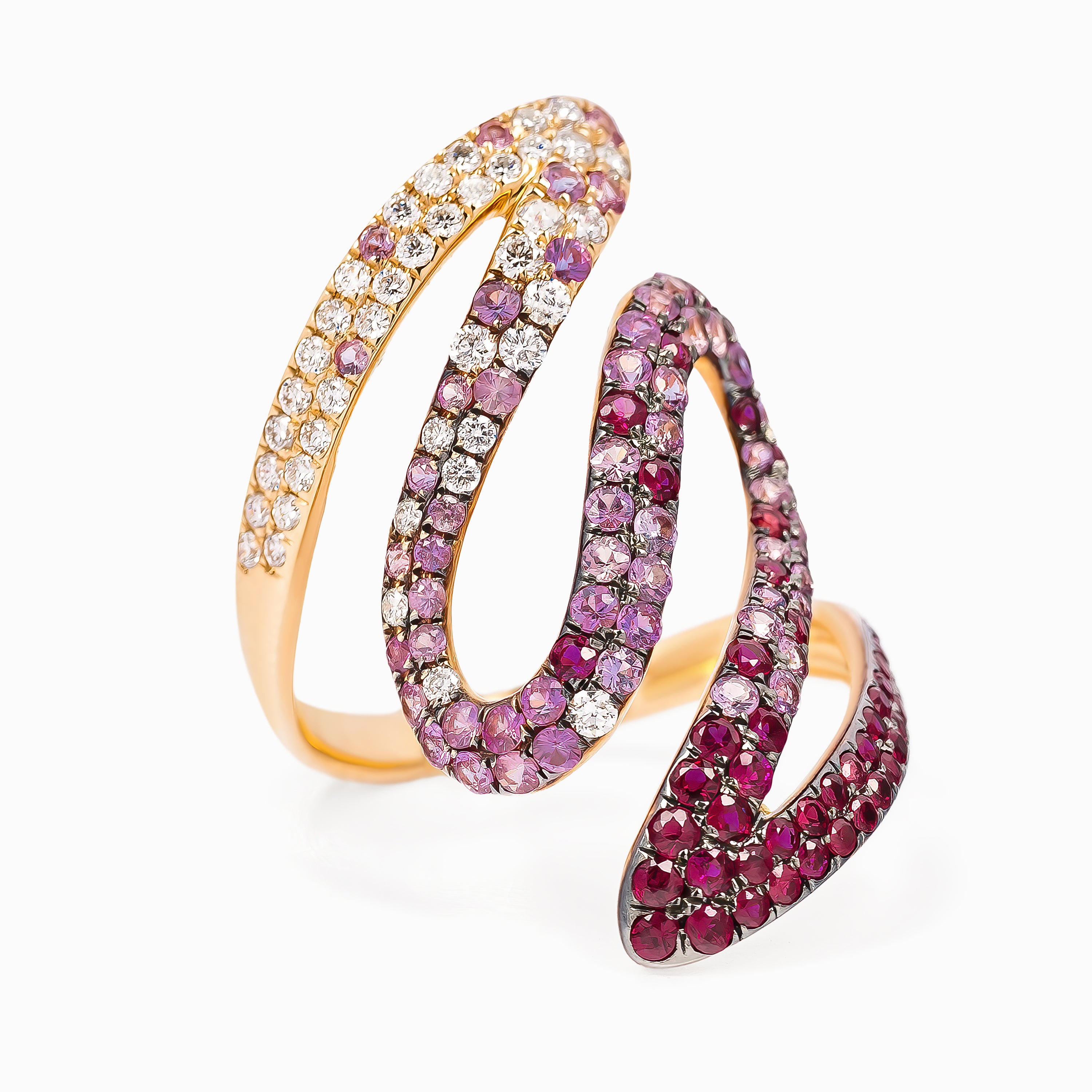 Rose Gold Ring with Diamond, Peridot, Sapphire Stones