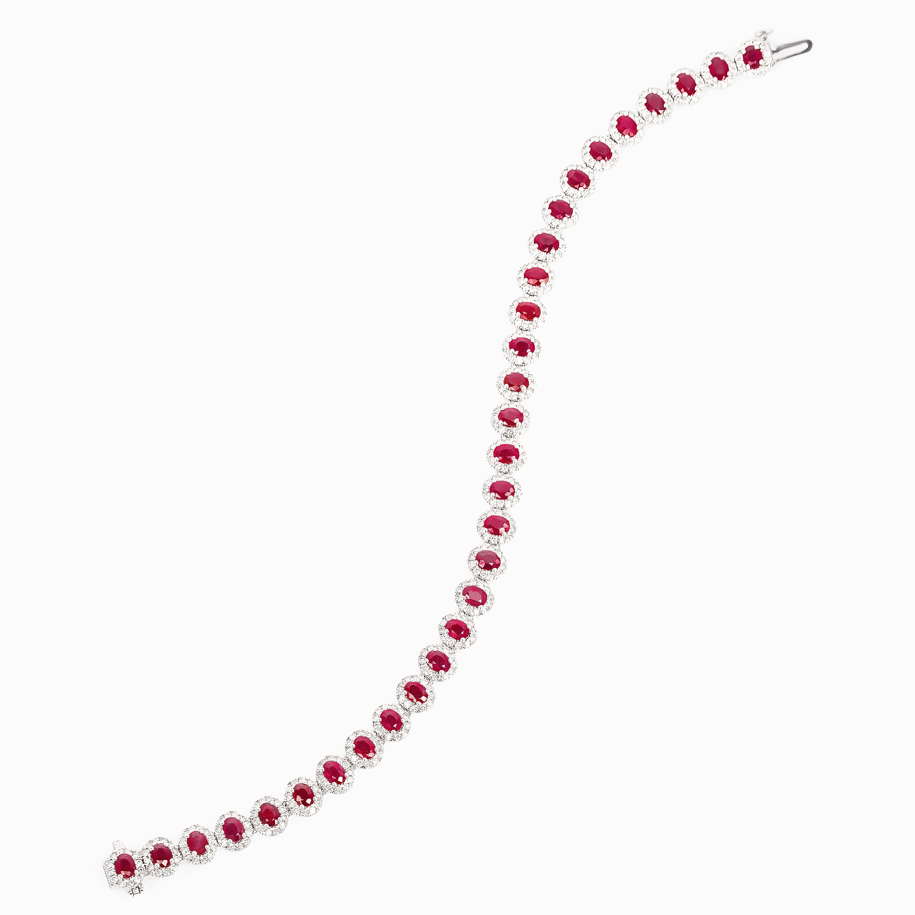 White Gold Tennis Bracelet with Diamond, Ruby Stones
