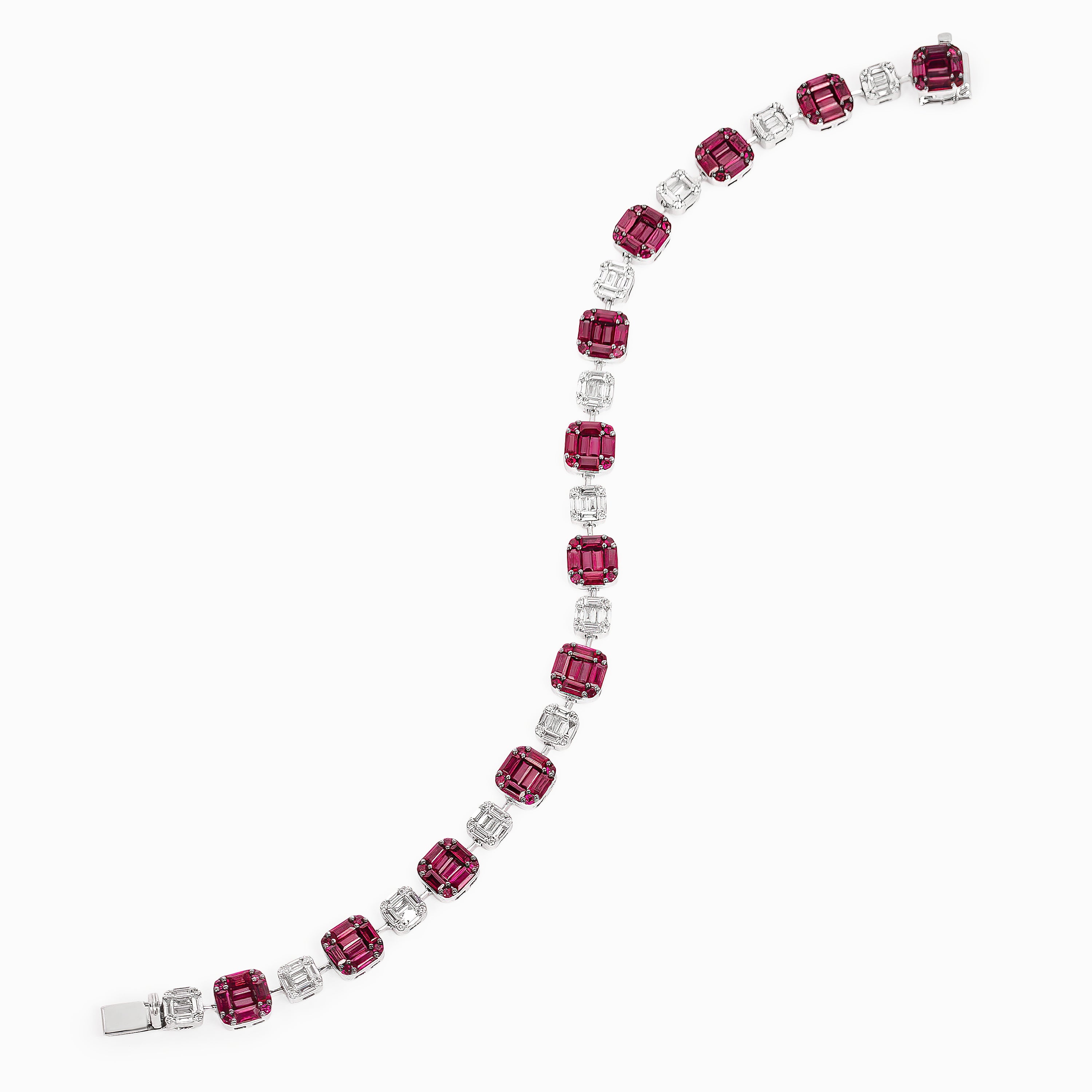 White Gold Gemstone Bracelet with Diamond, Ruby Stones