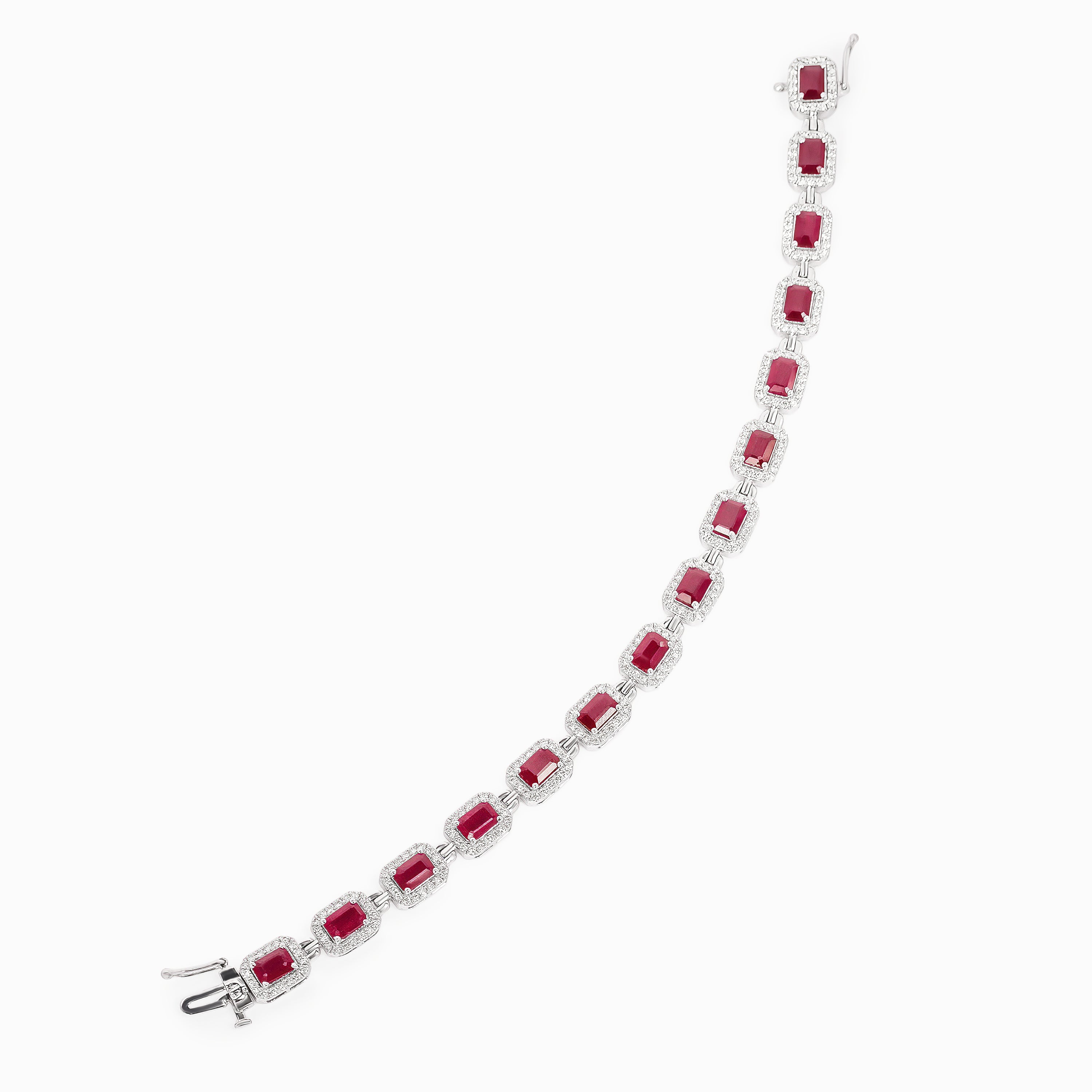 White Gold Gemstone Bracelet with Diamond, Ruby Stones
