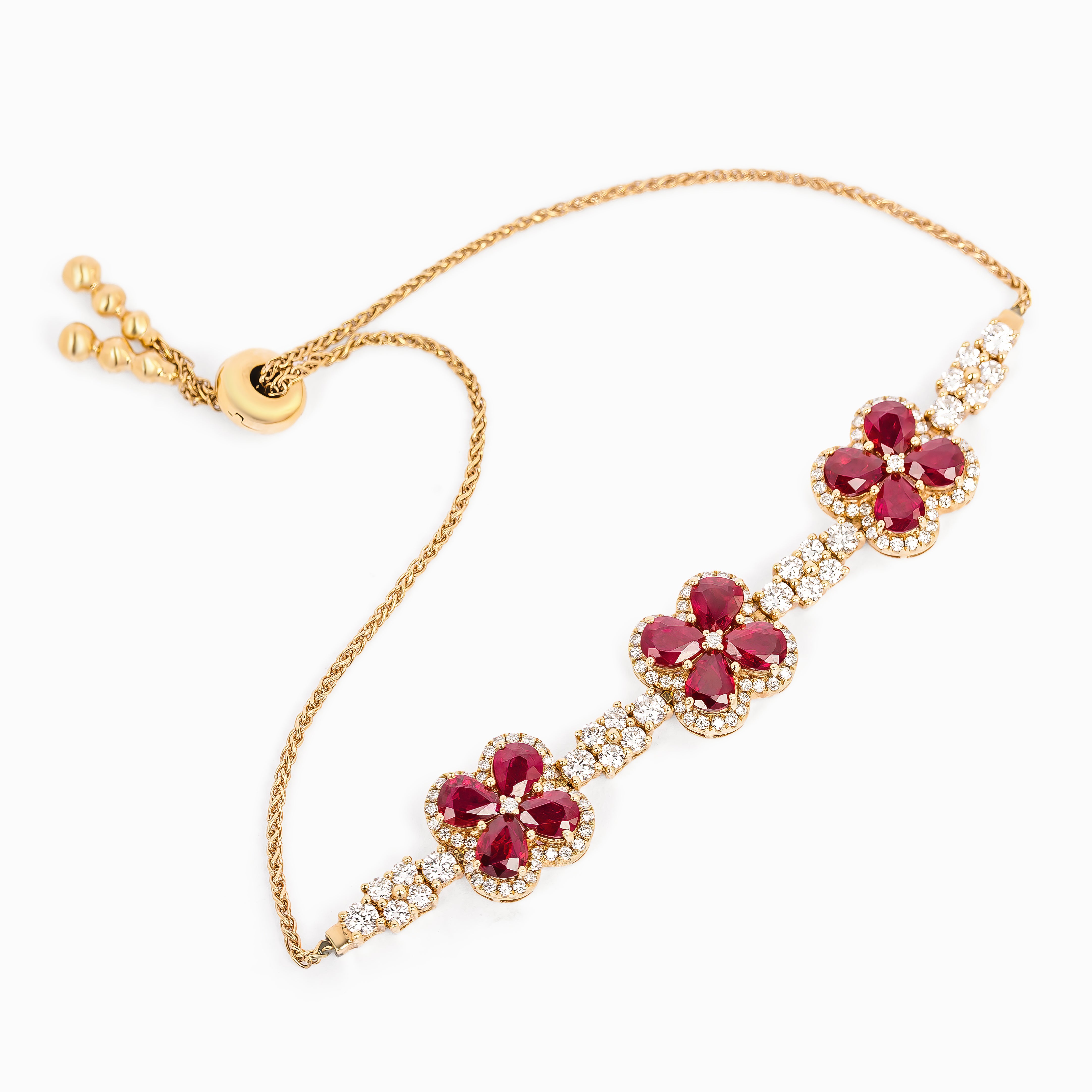 Rose Gold Bangle Gemstone Bracelet with Diamond, Ruby Stones