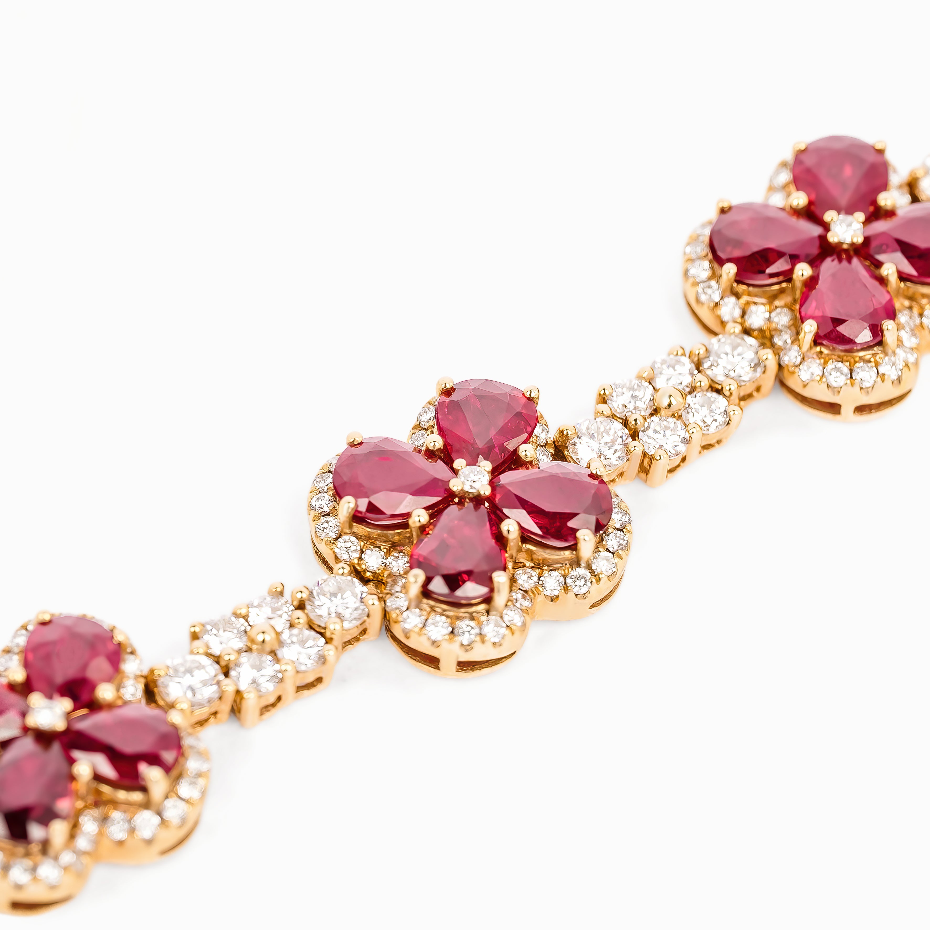 Rose Gold Bangle Gemstone Bracelet with Diamond, Ruby Stones