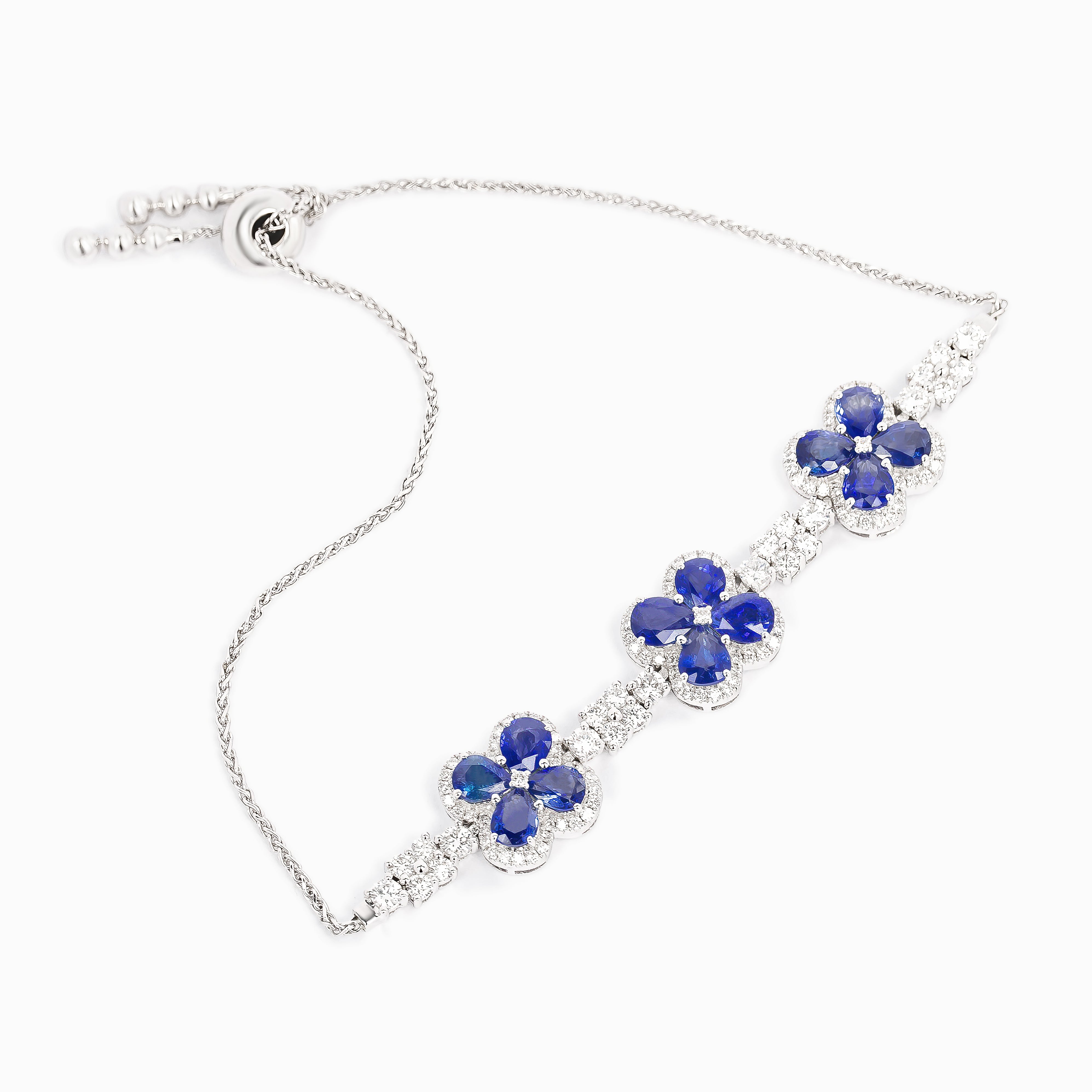 White Gold Bangle Gemstone Bracelet with Diamond, Sapphire Stones