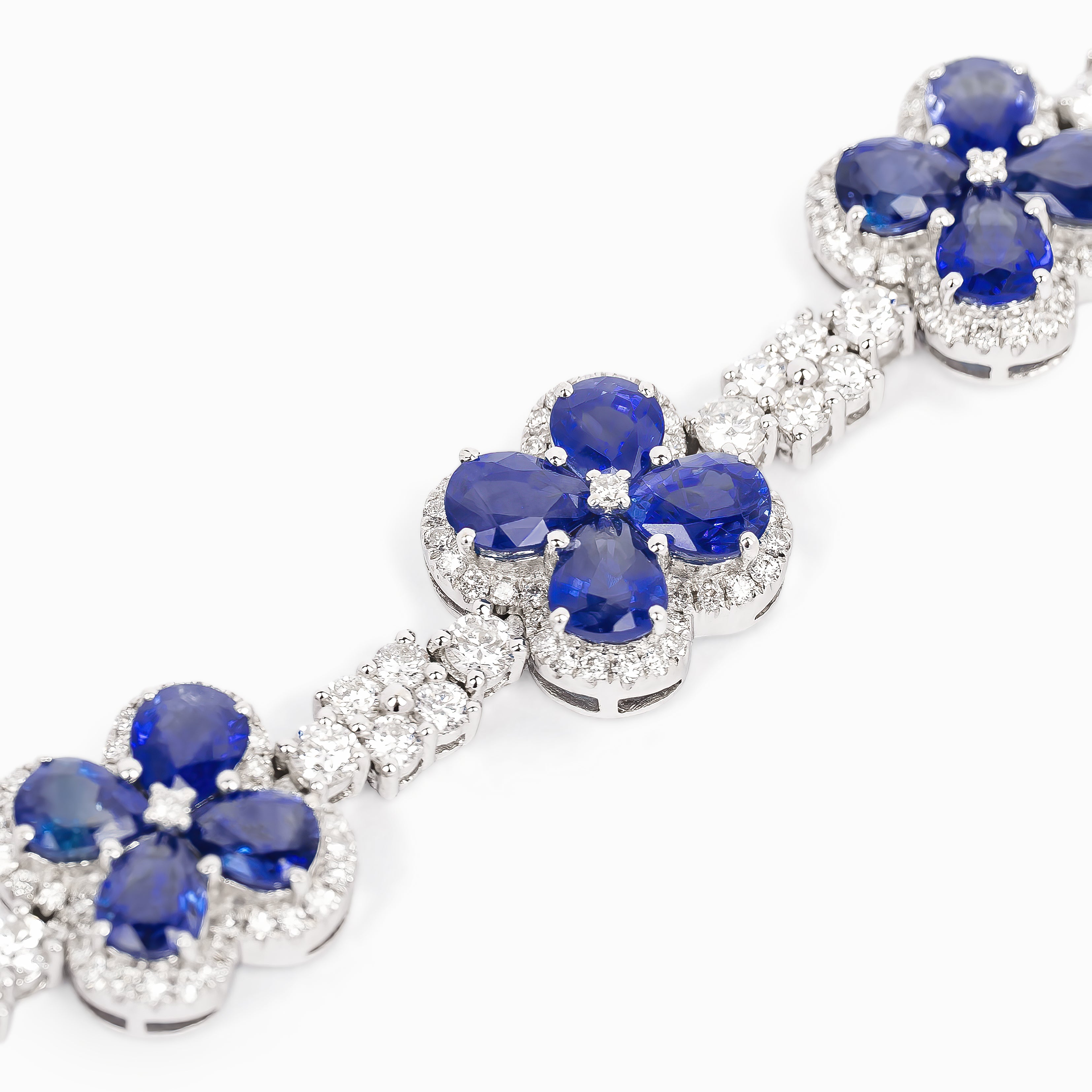 White Gold Bangle Gemstone Bracelet with Diamond, Sapphire Stones