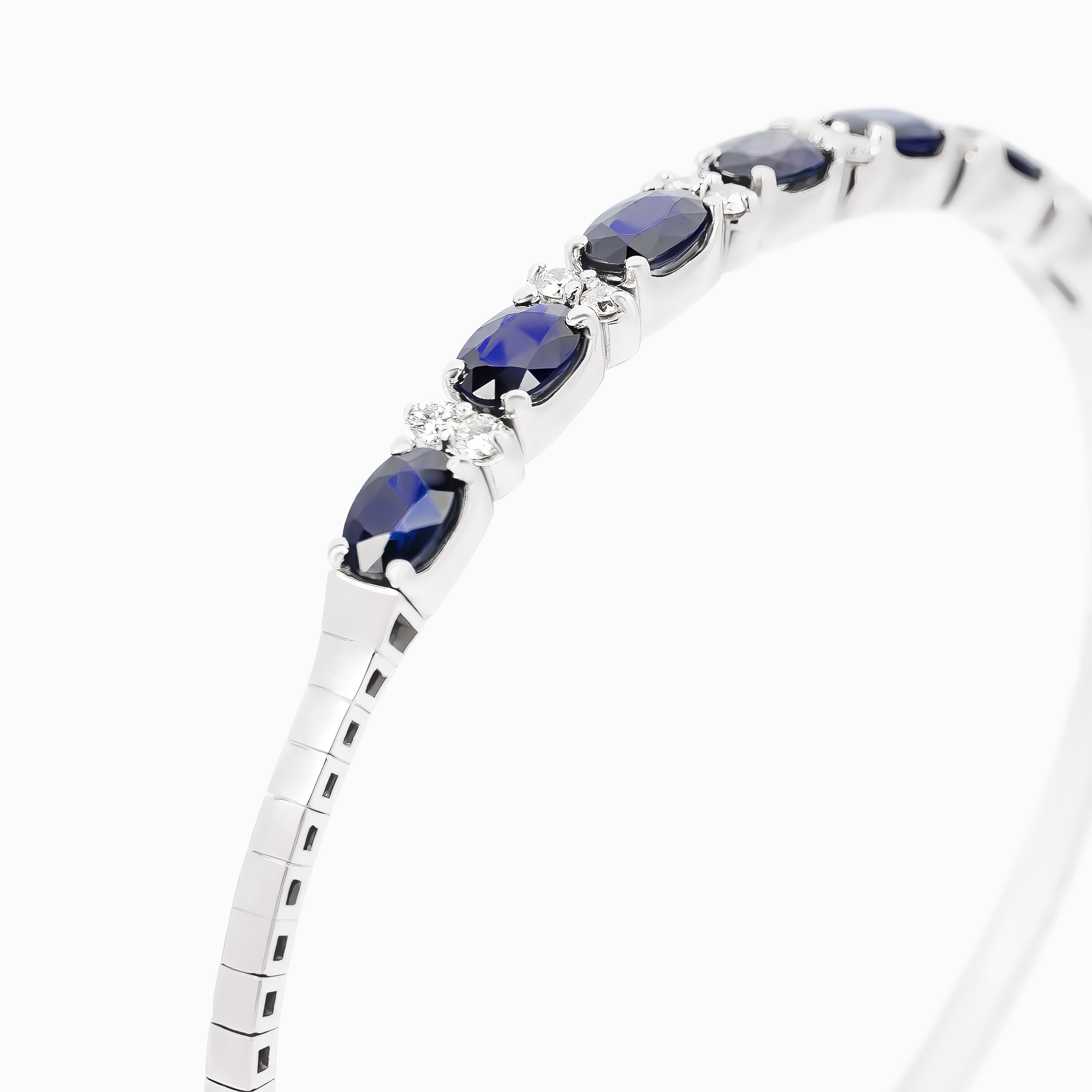 White Gold Bangle Bracelet with Diamond, Sapphire Stones