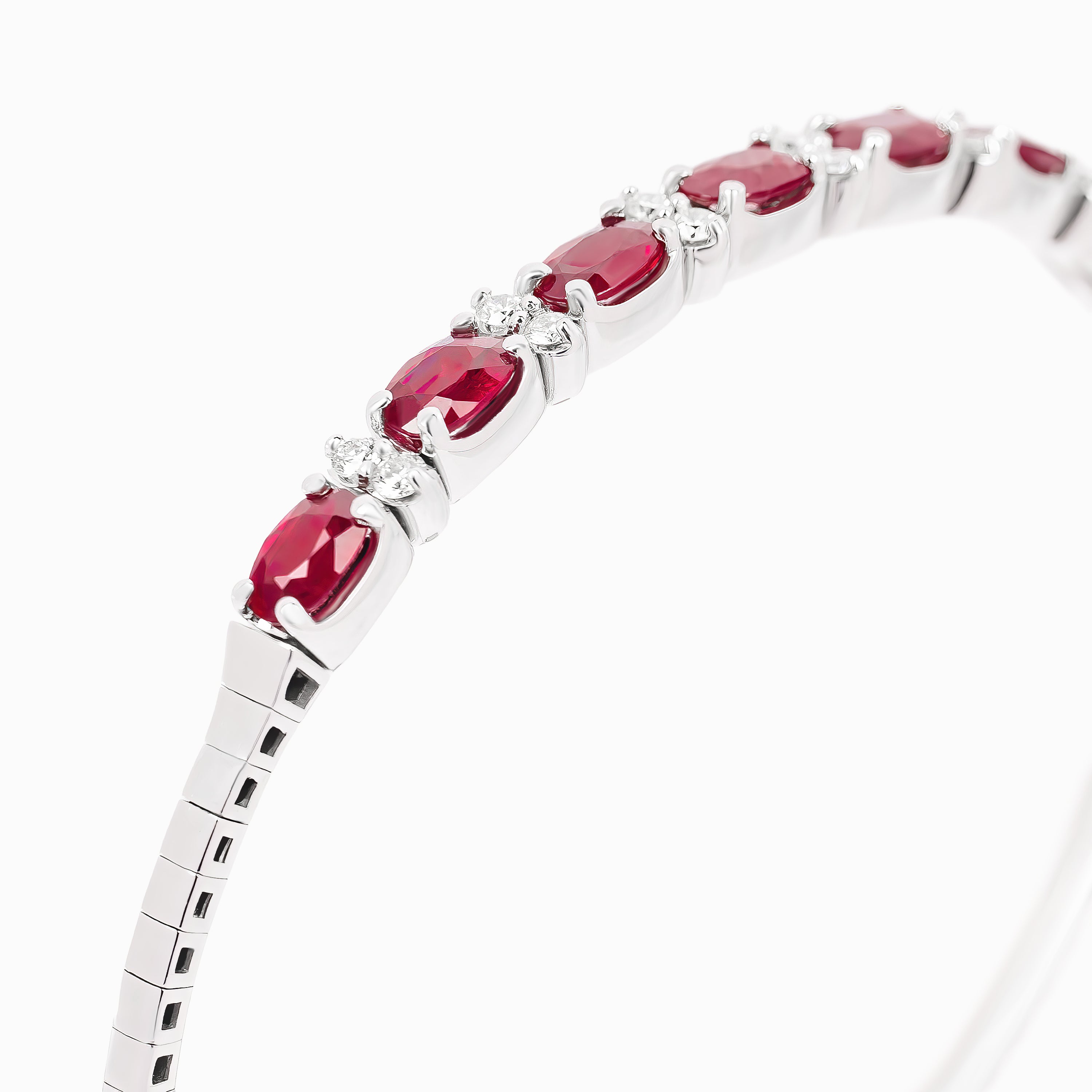 White Gold Bangle Bracelet with Diamond, Ruby Stones