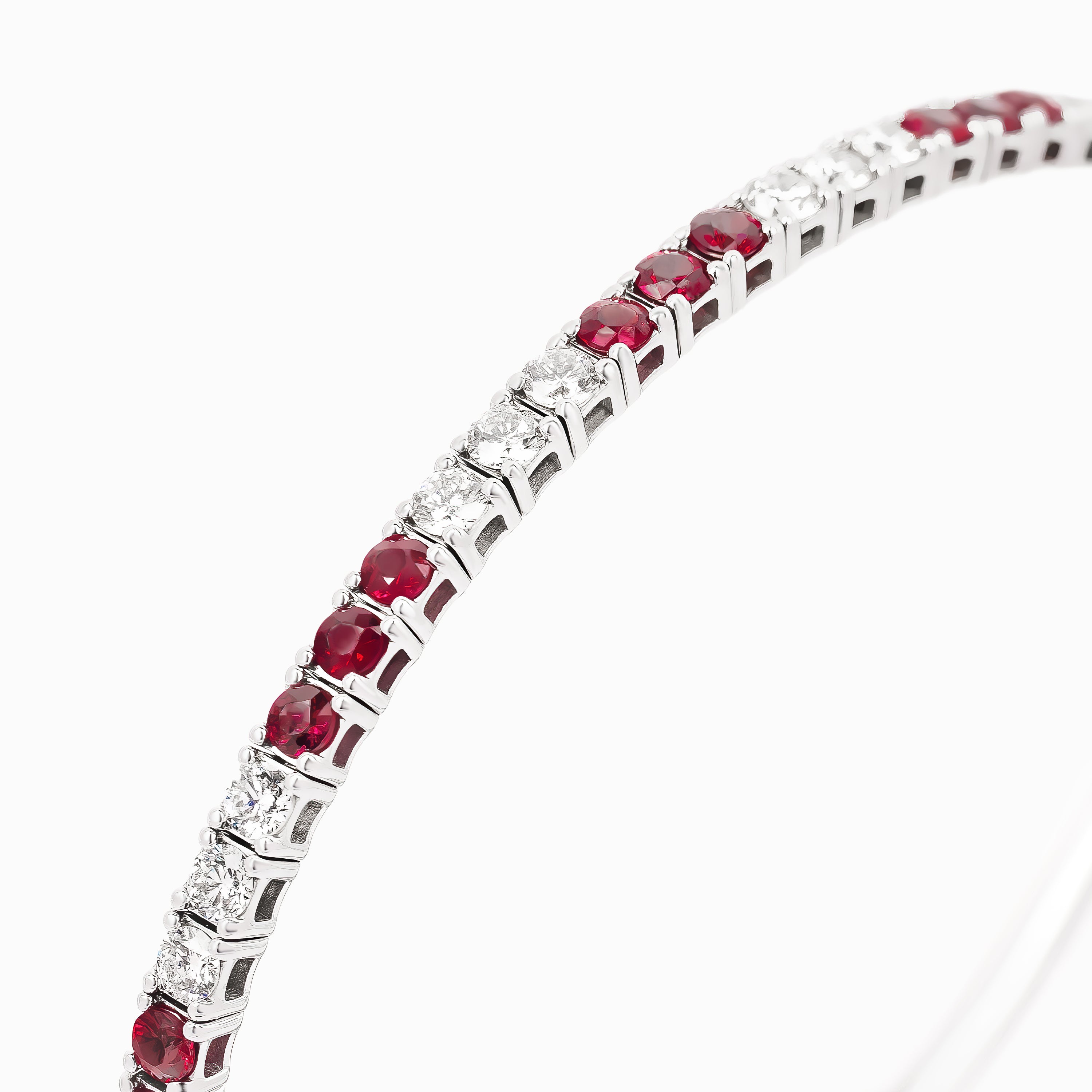 White Gold Bangle Bracelet with Diamond, Ruby Stones