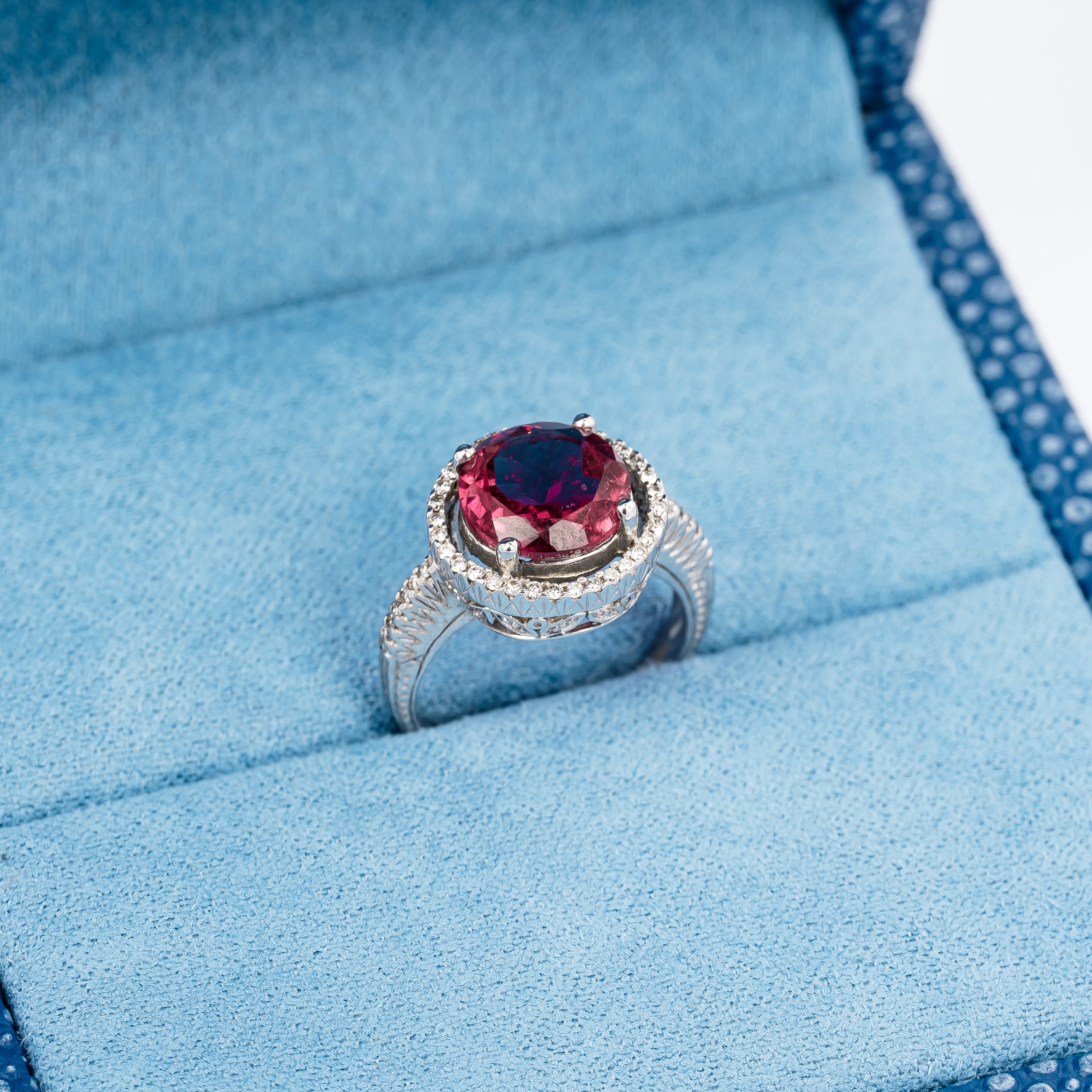White Gold Rubellite and Diamond Ring
