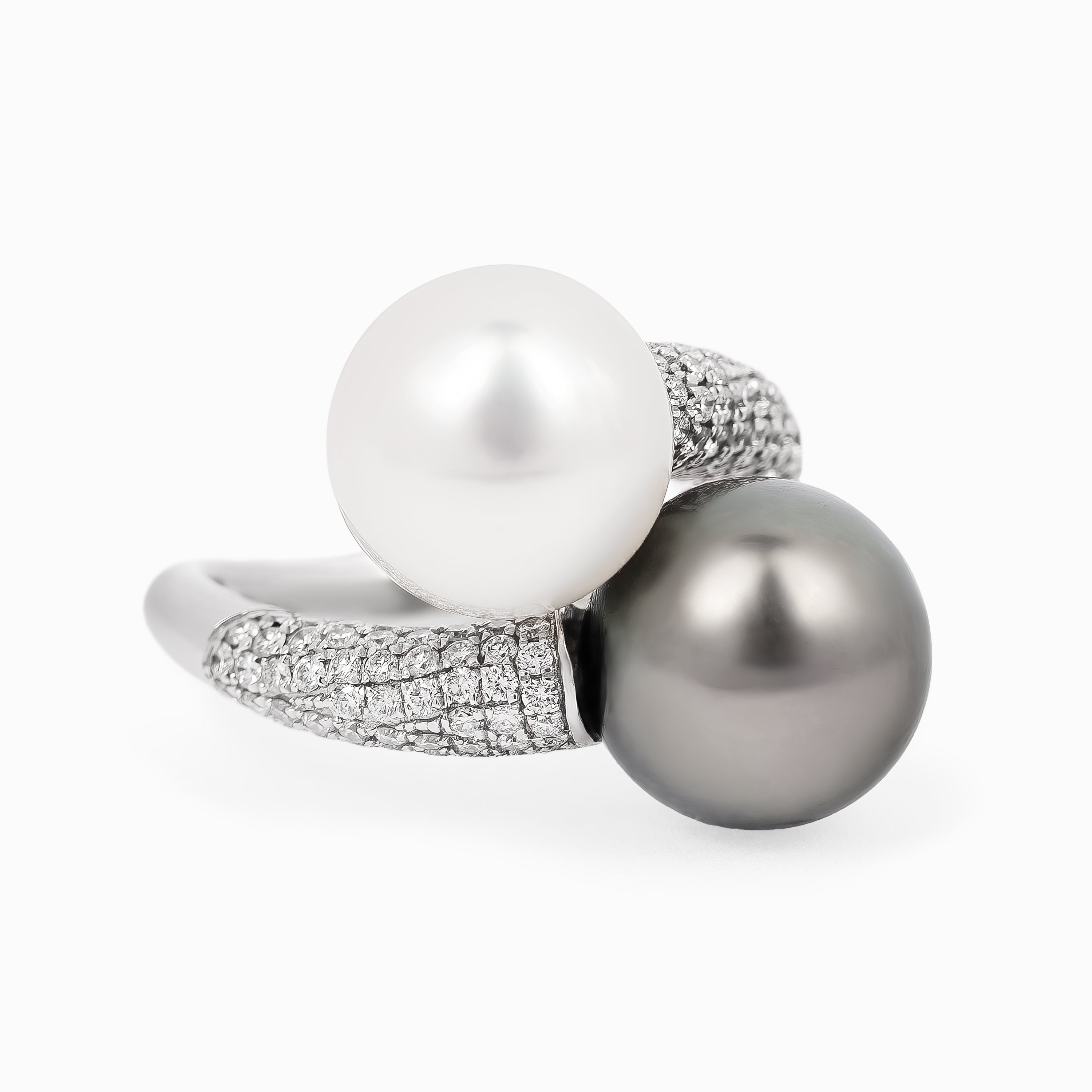 White Gold Ring with Diamond, Pearl Stones