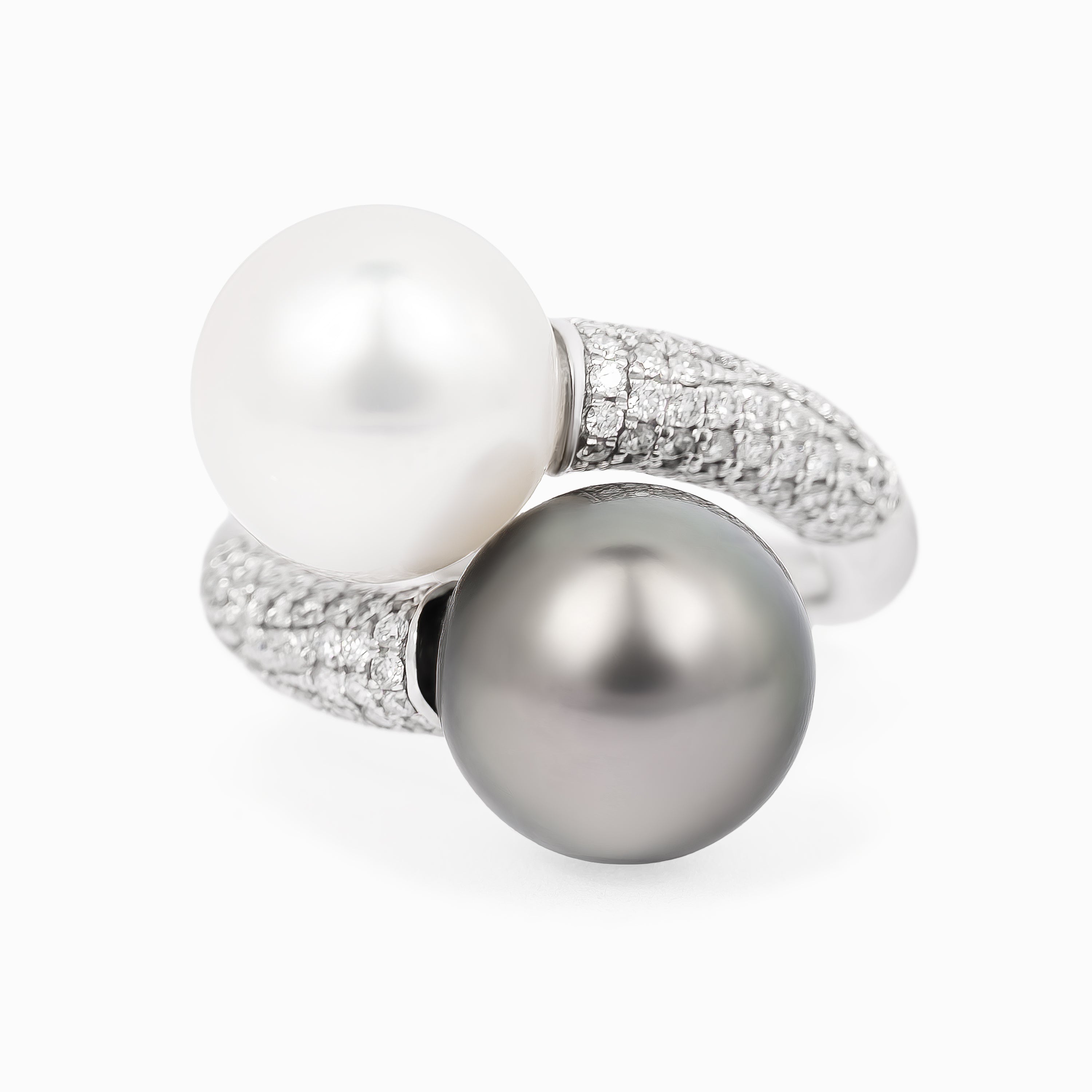 White Gold Ring with Diamond, Pearl Stones