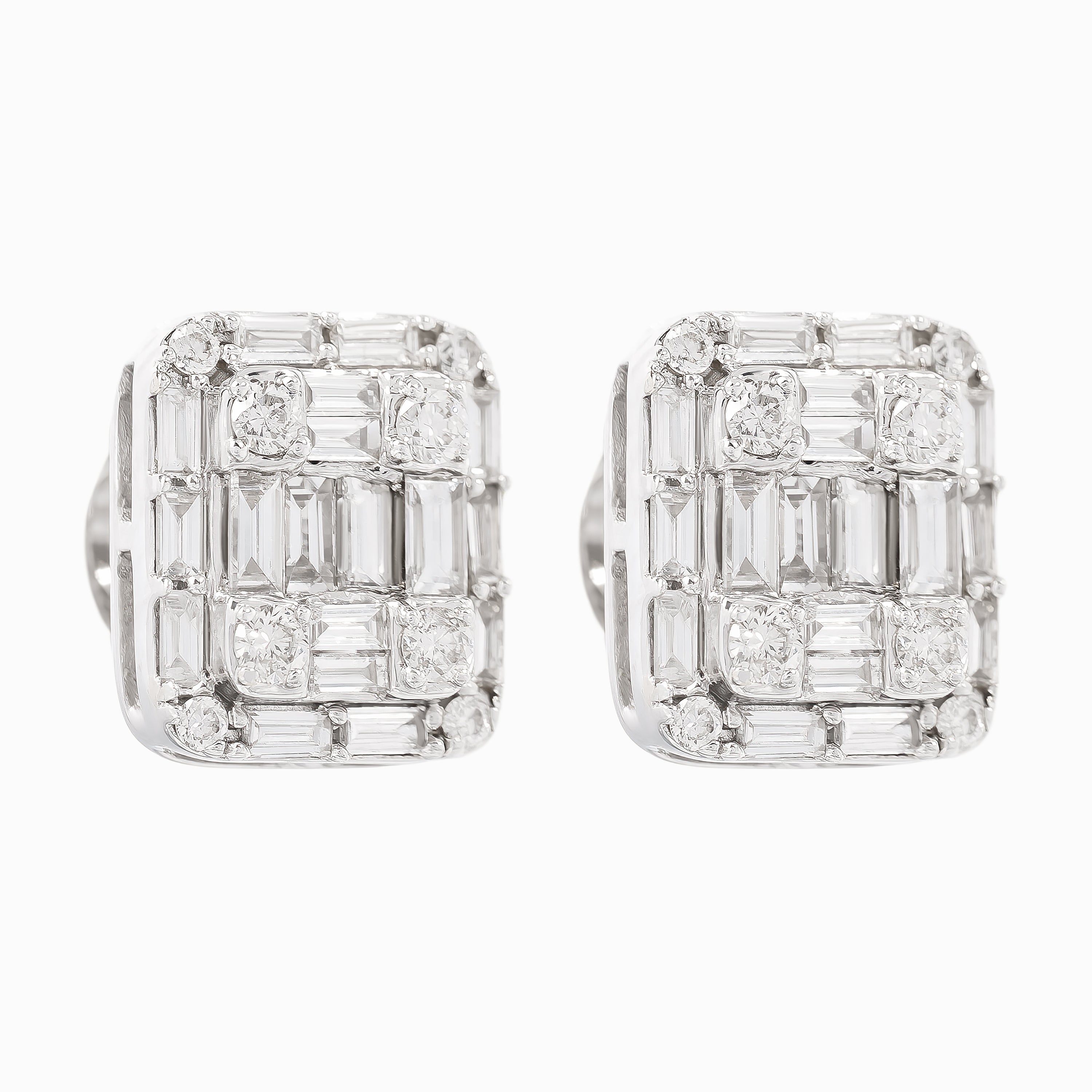White Gold Stud Earrings with Diamond Only Stones