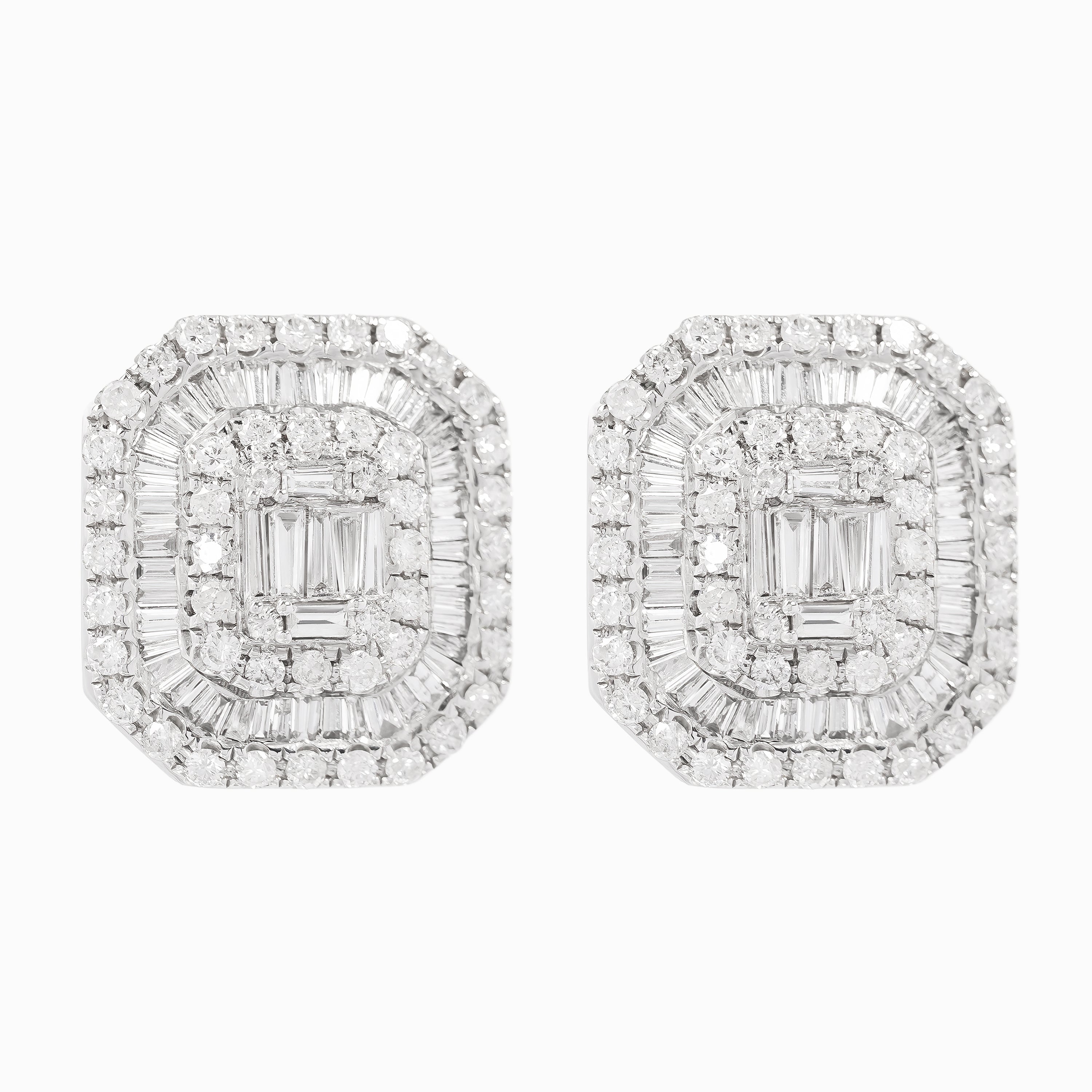 White Gold Stud Earrings with Diamond Only Stones