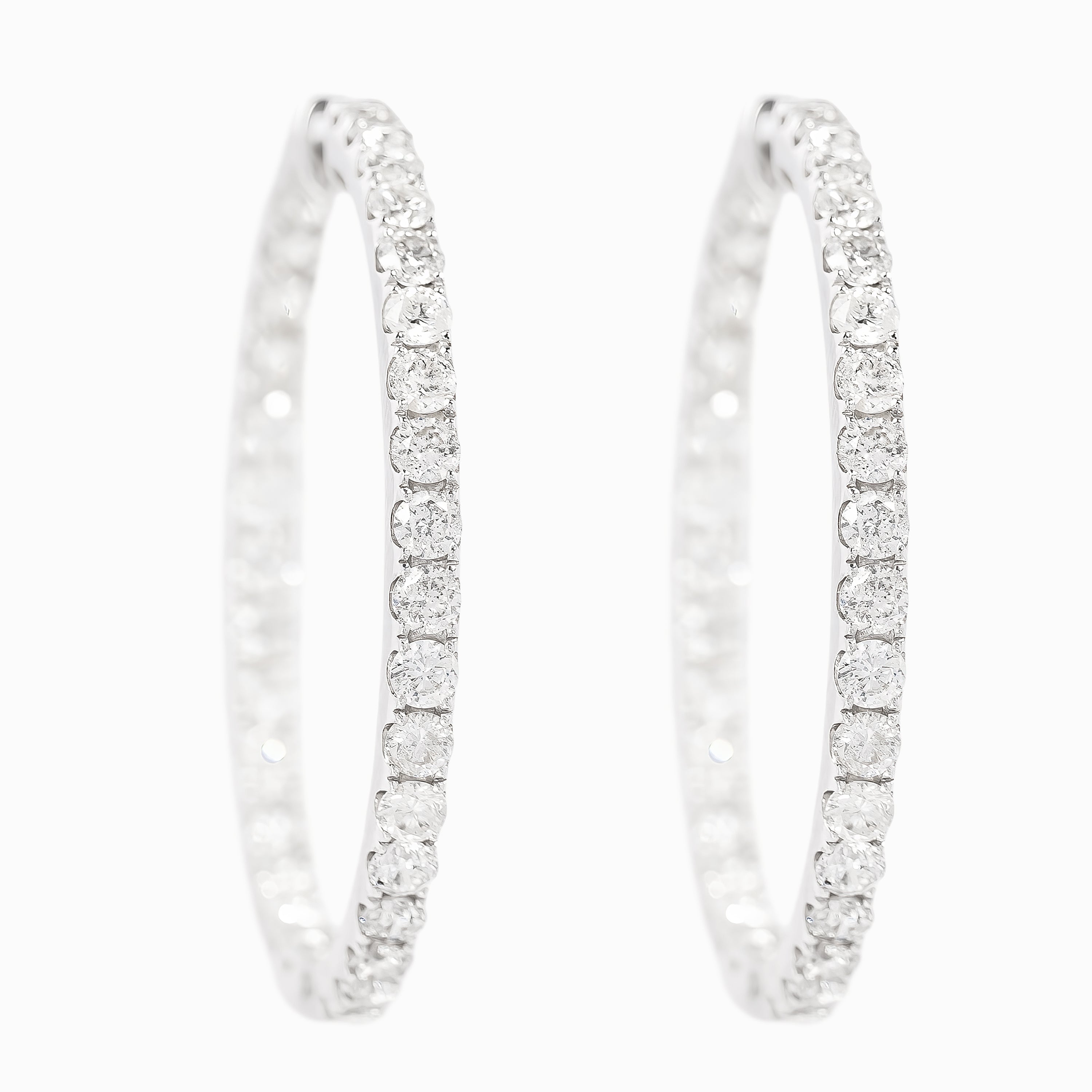 White Gold Hoop Earrings with Diamond Only Stones