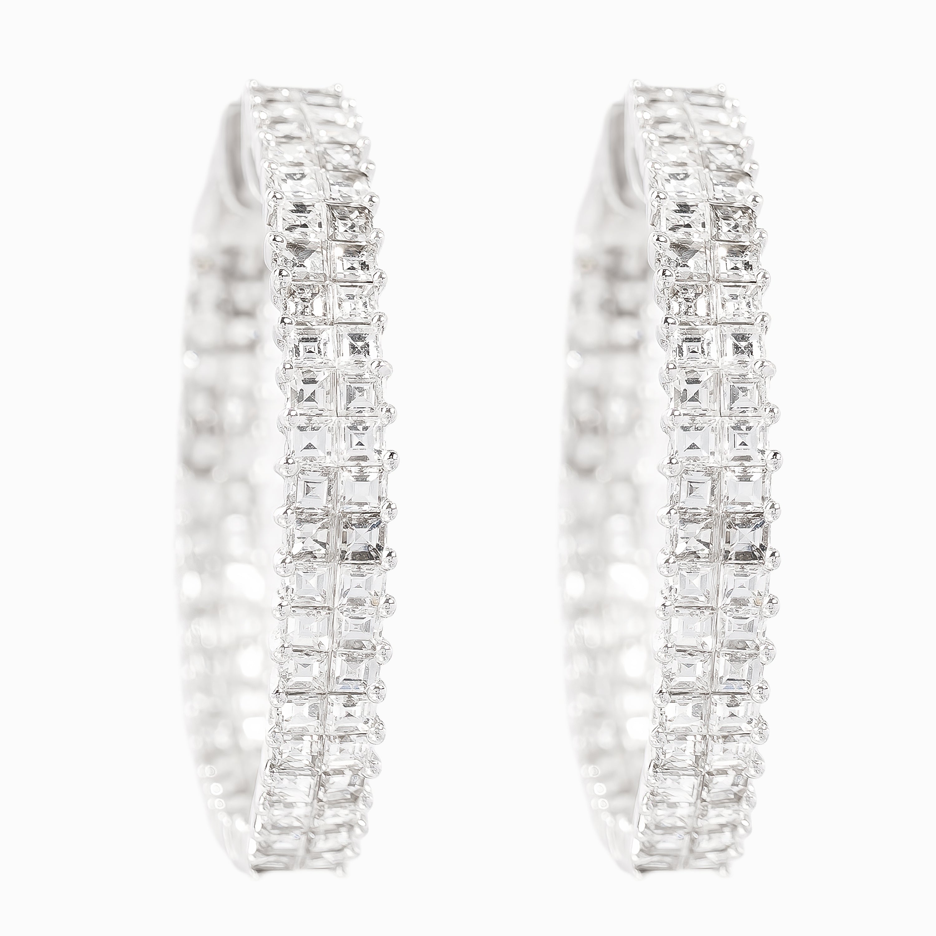 White Gold Hoop Earrings with Diamond Only Stones