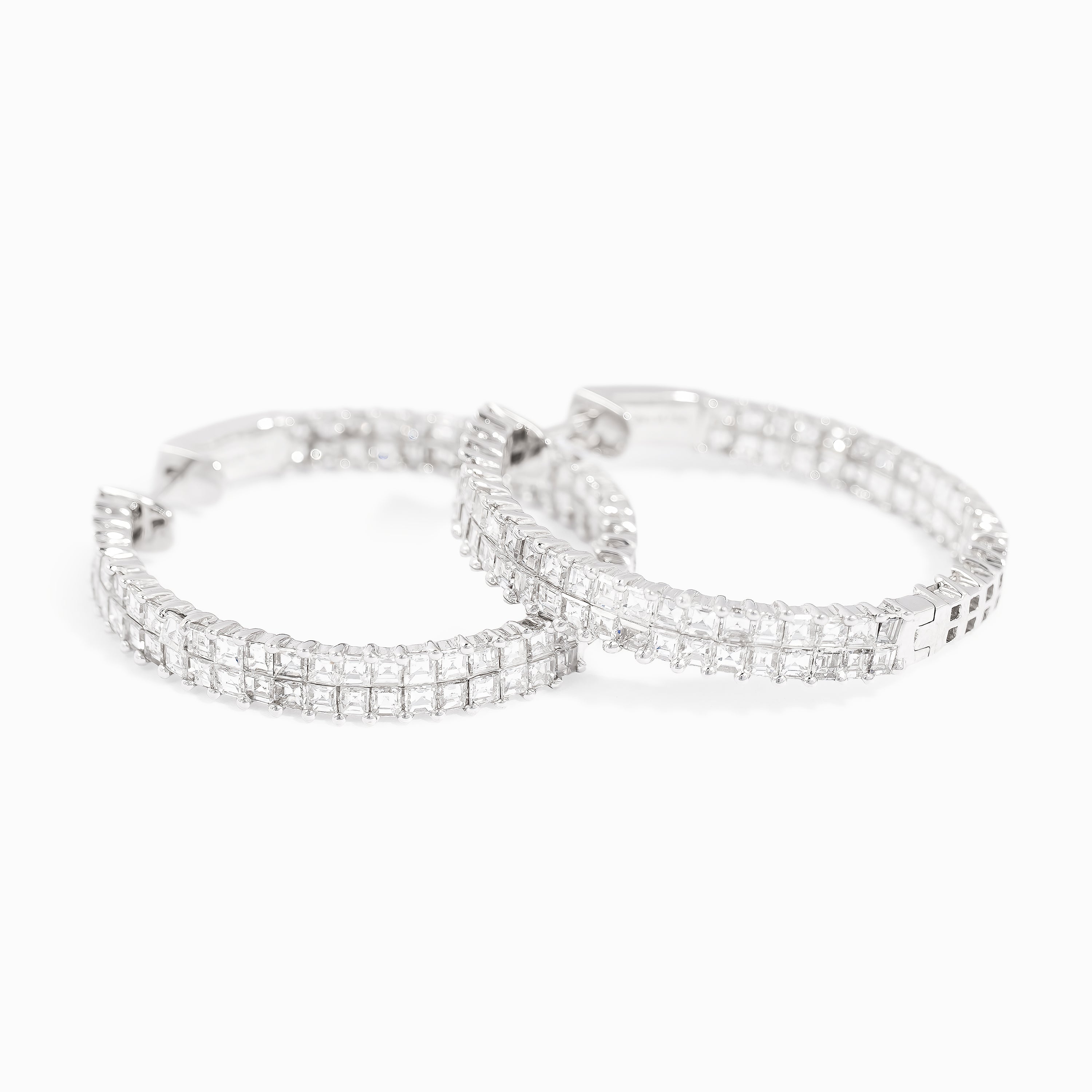 White Gold Hoop Earrings with Diamond Only Stones