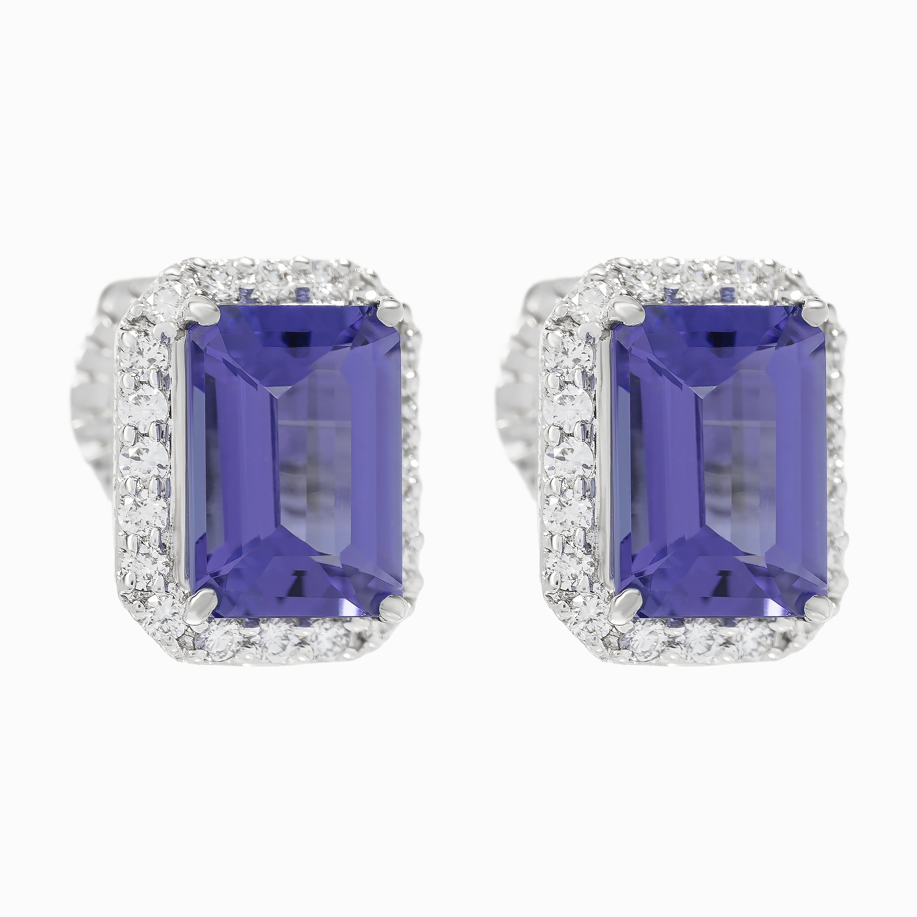 White Gold Stud Earrings with Diamond, Tanzanite Stones