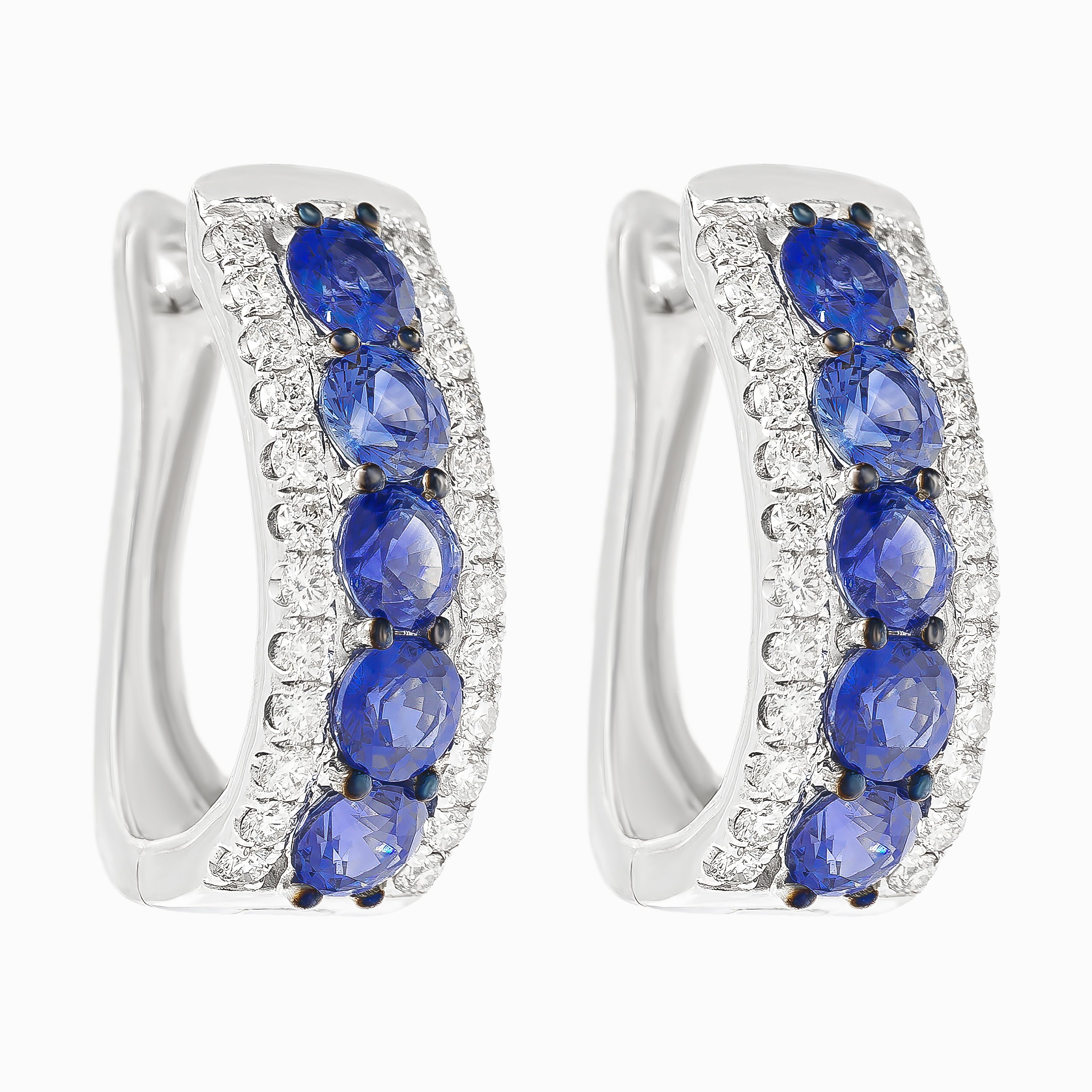 White Gold Hoop Earrings with Diamond, Sapphire Stones