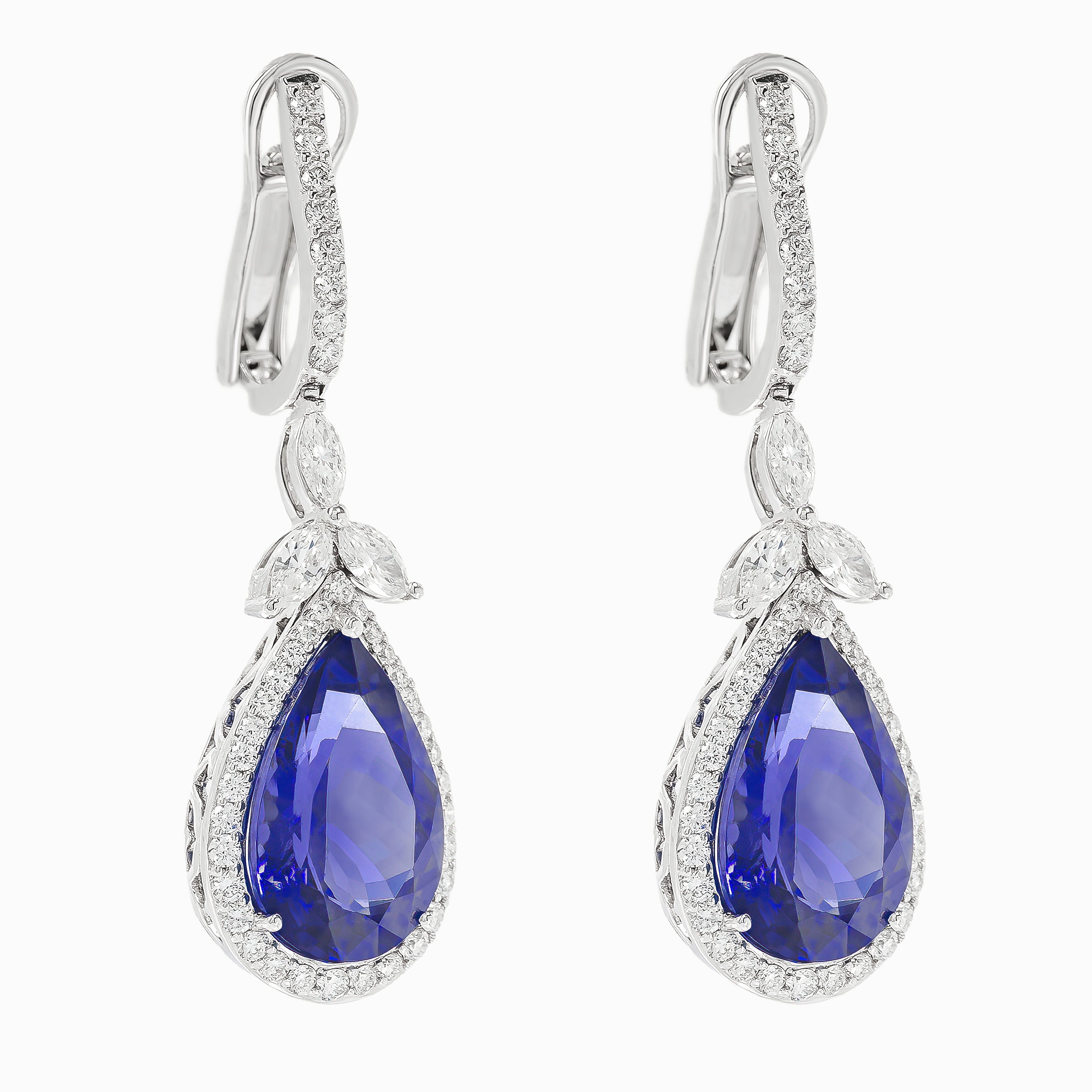 White Gold Drop Earrings with Diamond, Tanzanite Stones