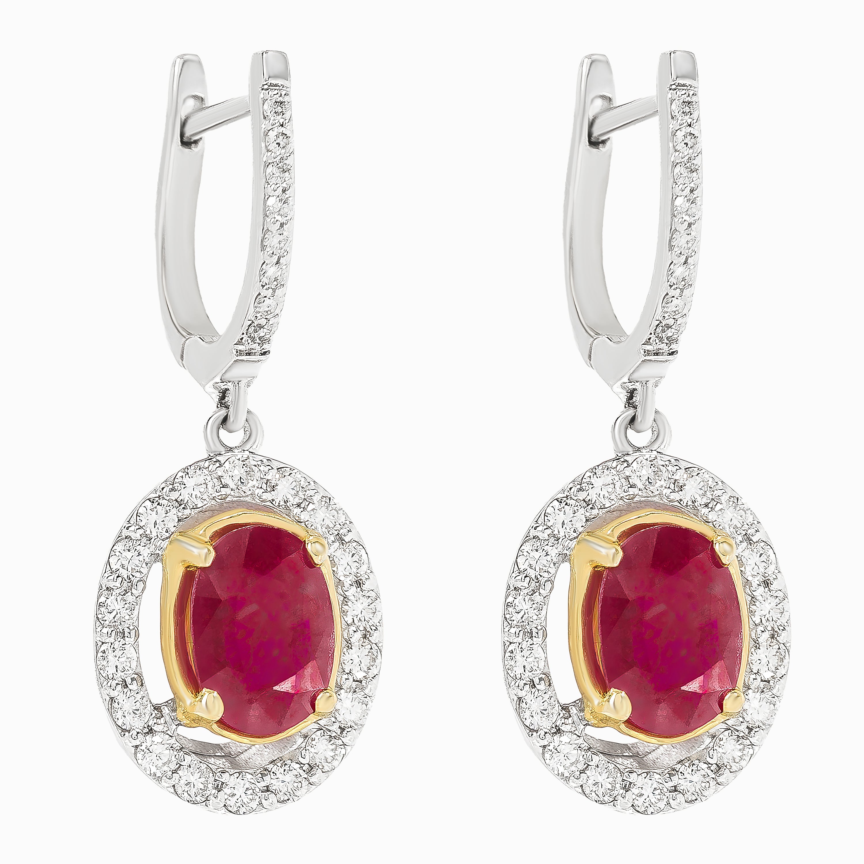 White Gold Earrings with Diamond, Ruby Stones