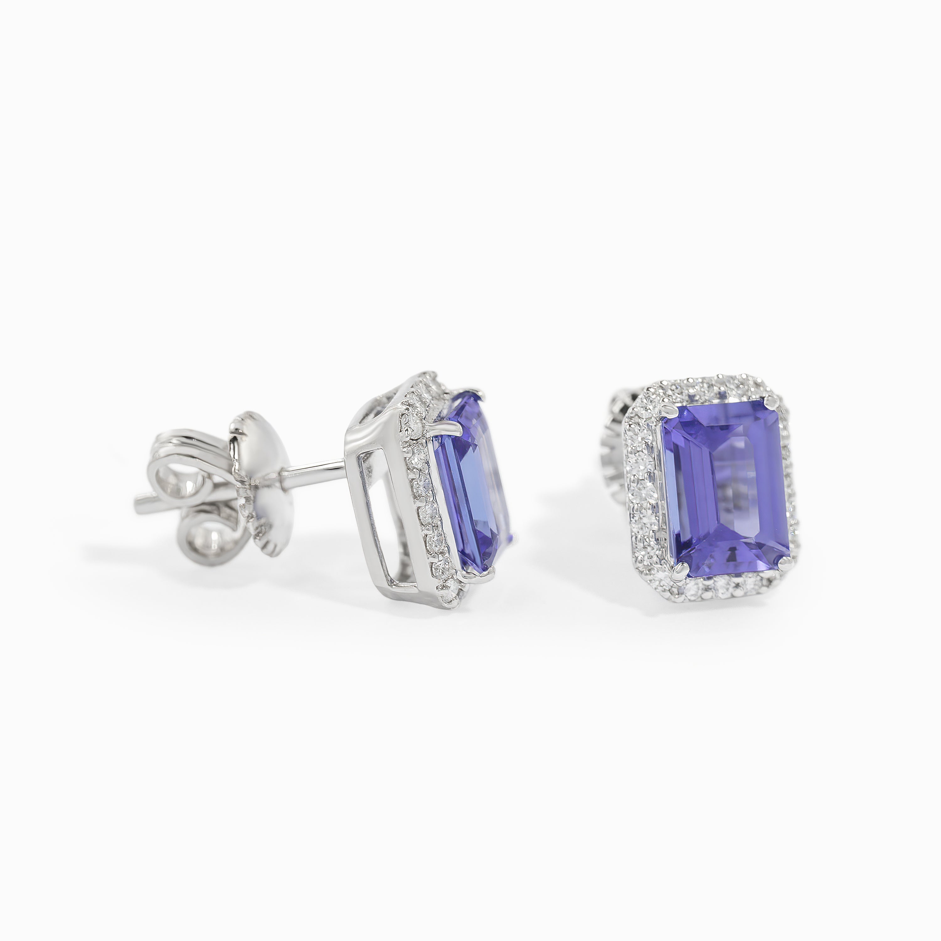 White Gold Stud Earrings with Diamond, Tanzanite Stones