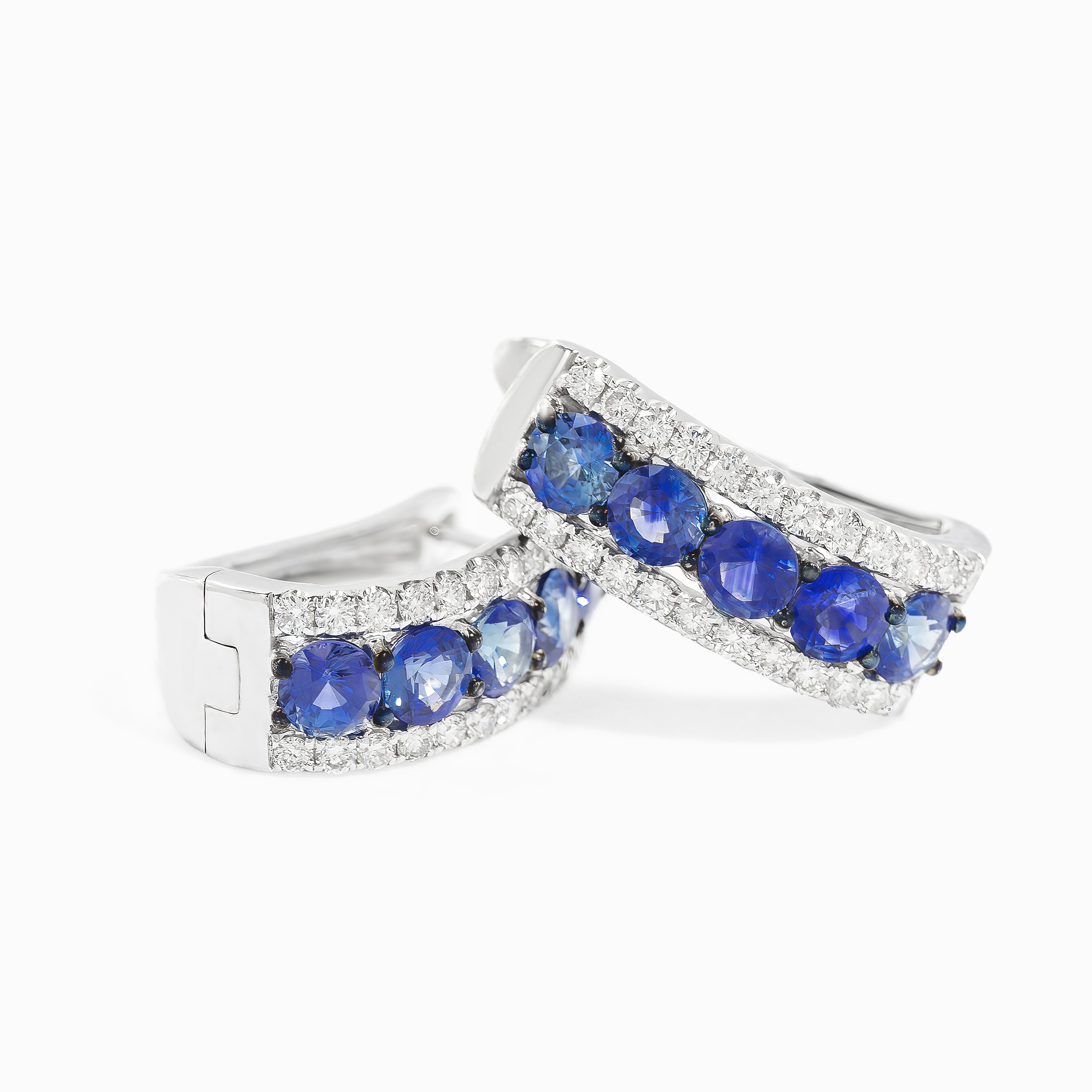 White Gold Hoop Earrings with Diamond, Sapphire Stones
