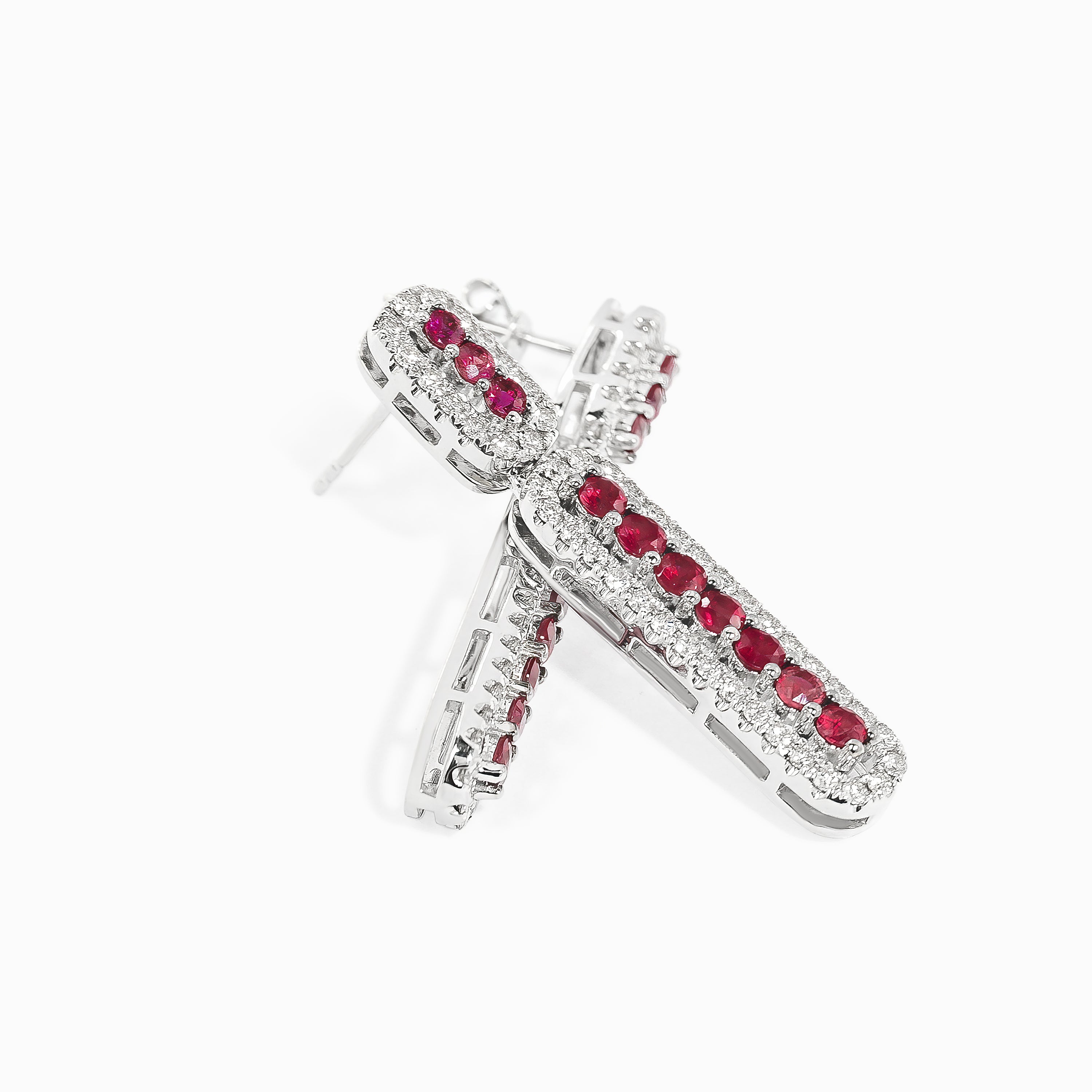 White Gold Drop Earrings with Diamond, Ruby Stones