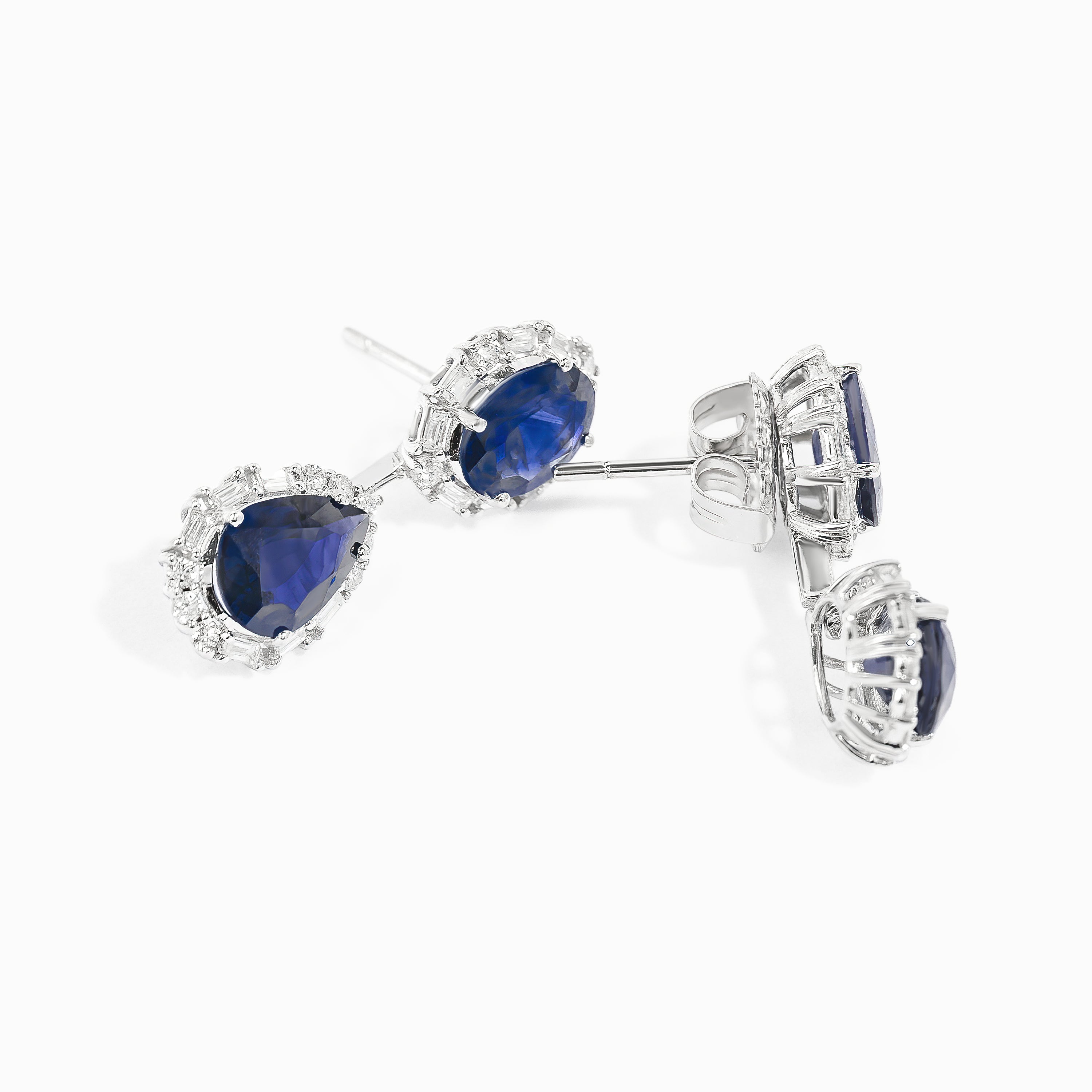 White Gold Drop Earrings with Diamond, Sapphire Stones