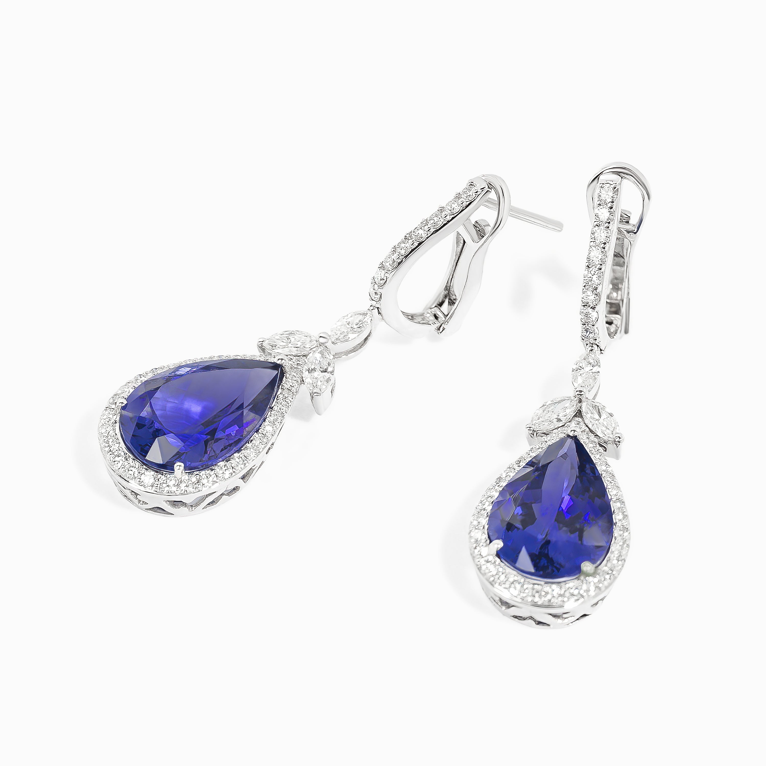 White Gold Drop Earrings with Diamond, Tanzanite Stones
