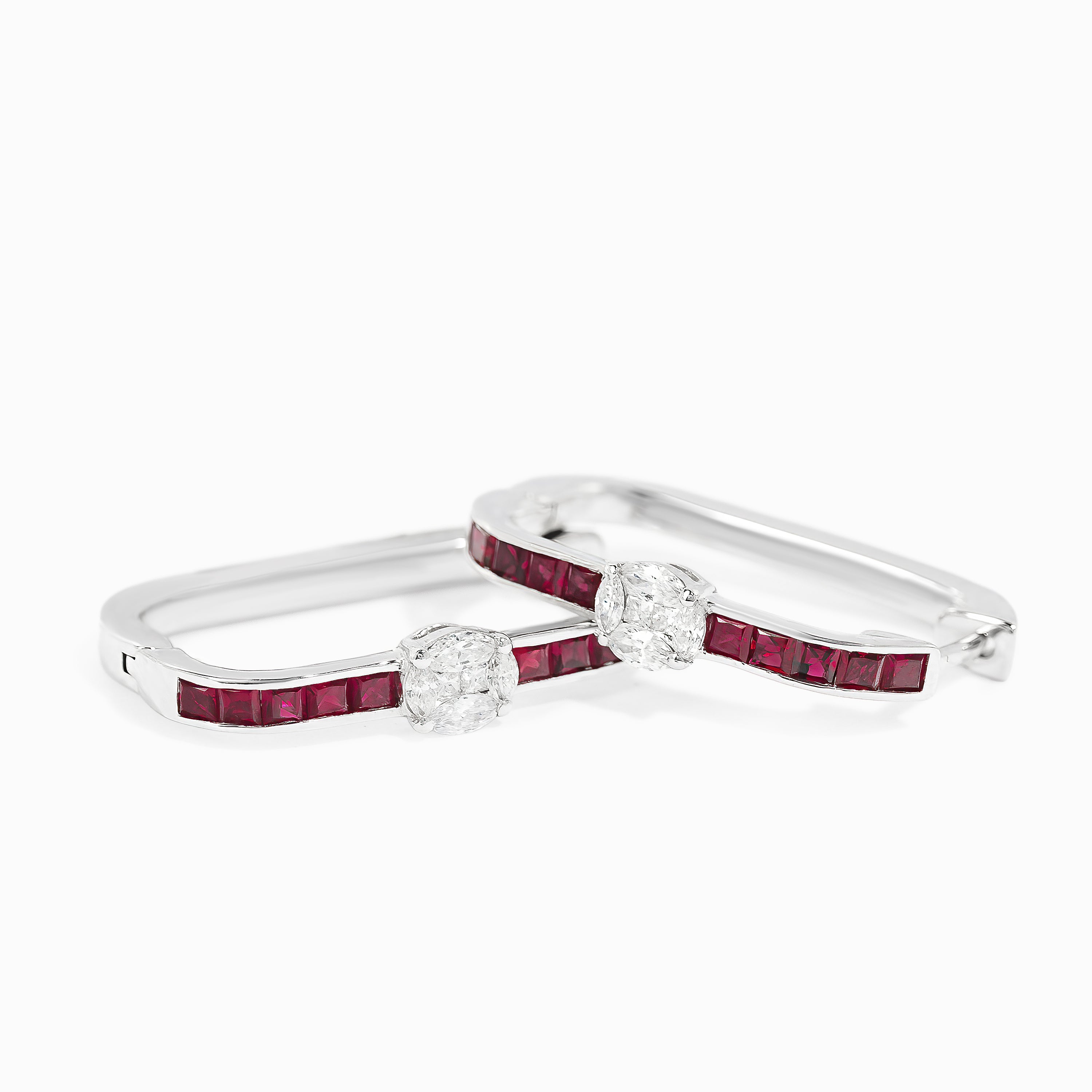 White Gold Hoop Earrings with Diamond, Ruby Stones