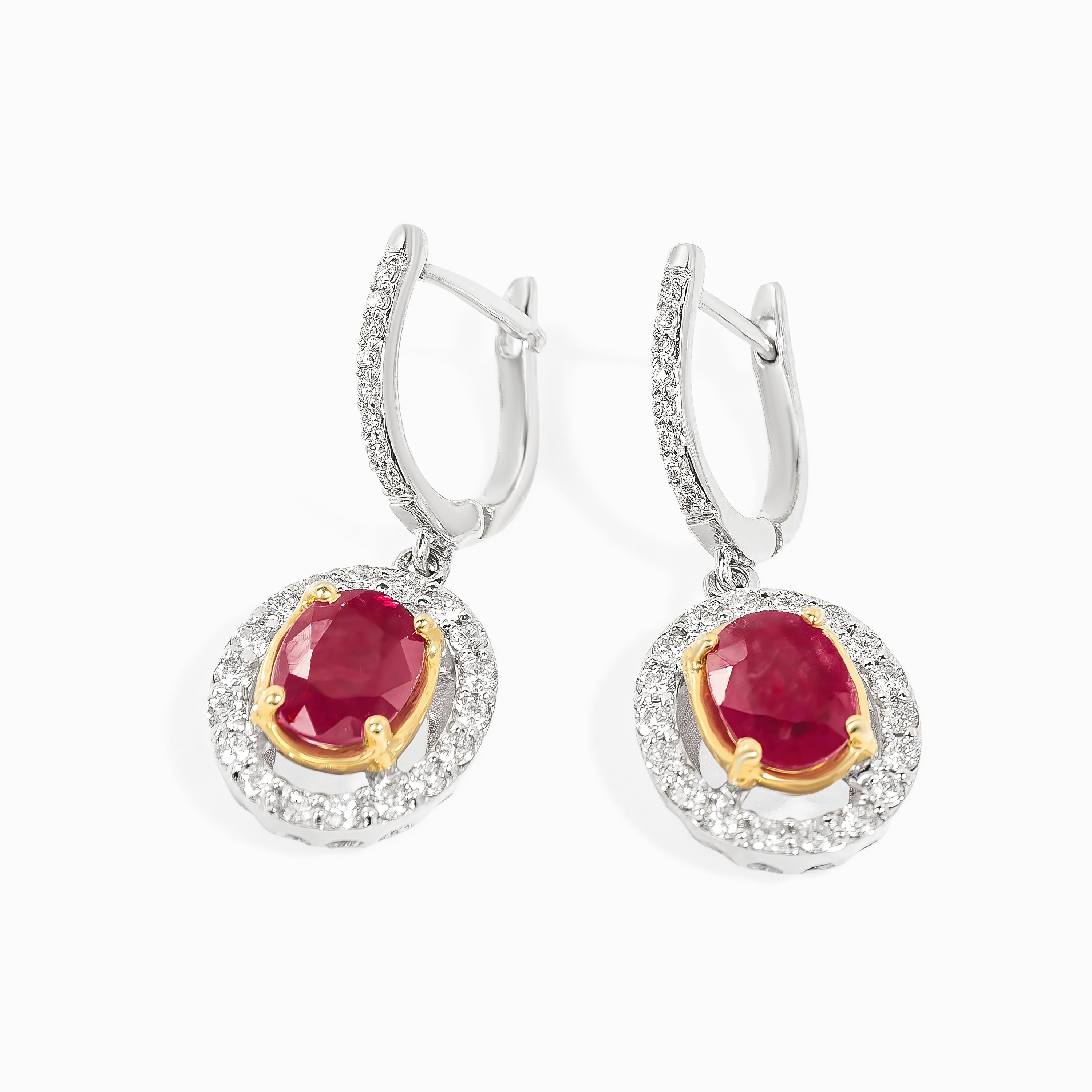 White Gold Earrings with Diamond, Ruby Stones