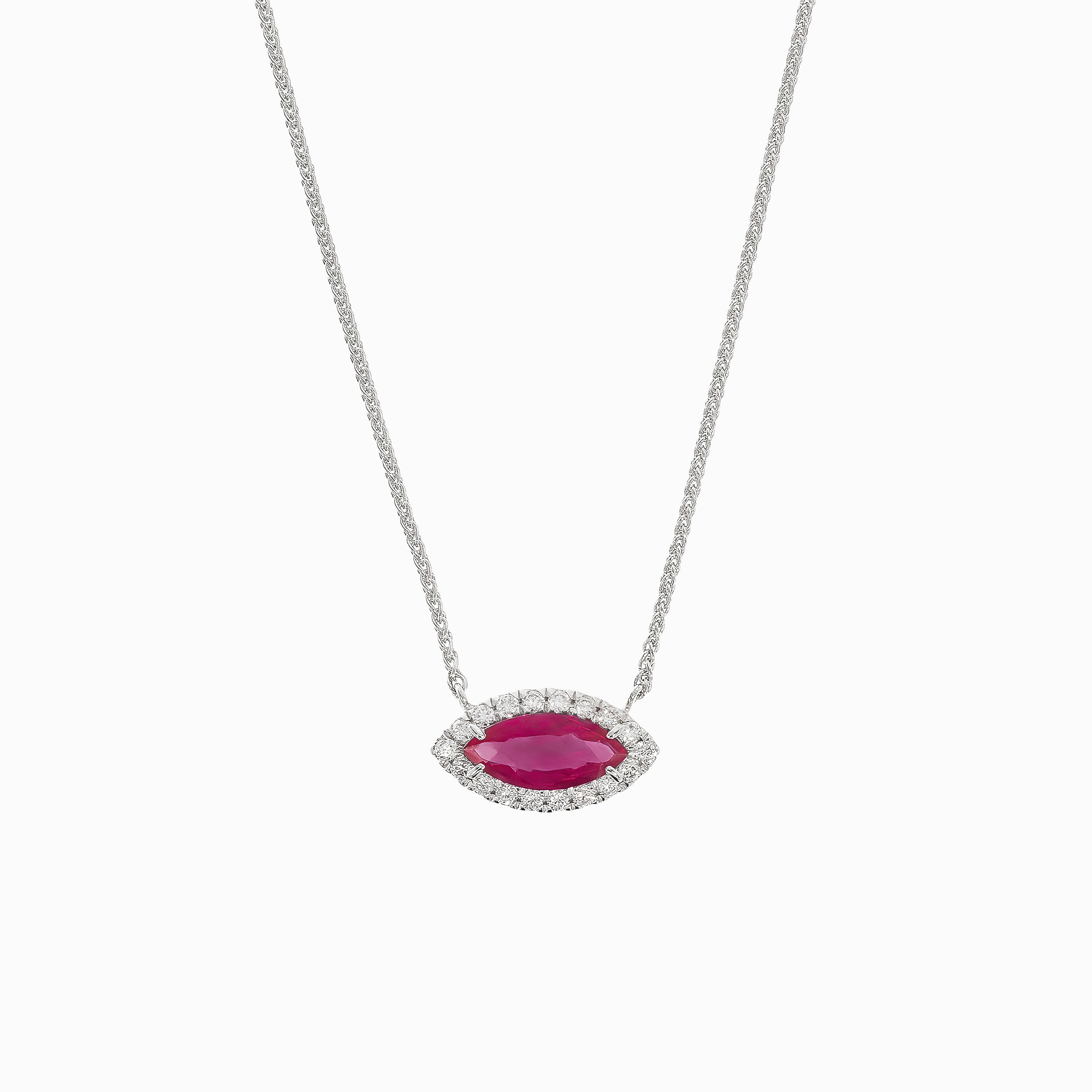 White Gold Pendant Necklace with Diamond, Ruby Stones