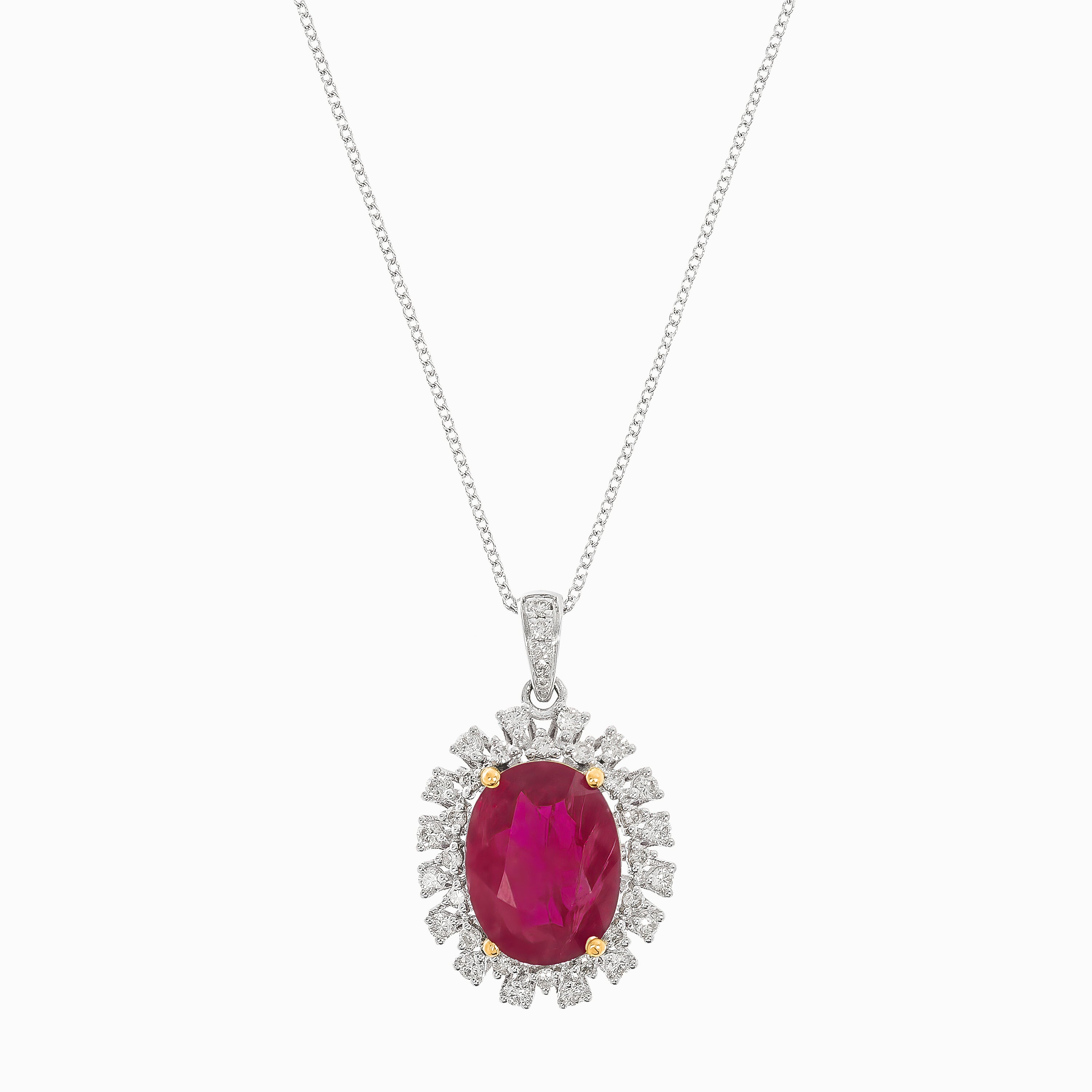 White Gold Pendant Necklace with Diamond, Ruby Stones