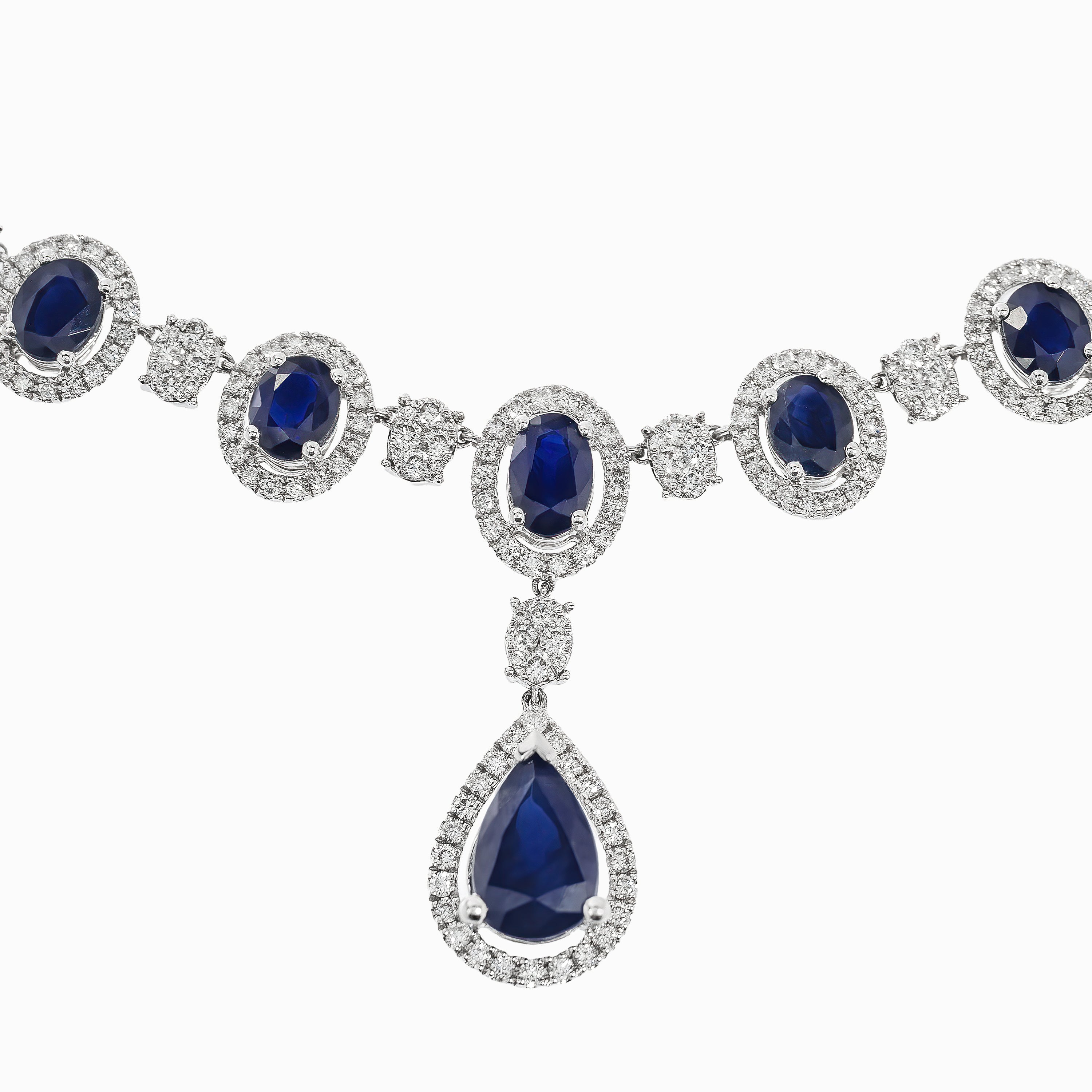 White Gold Gemstone Necklace with Diamond, Sapphire Stones