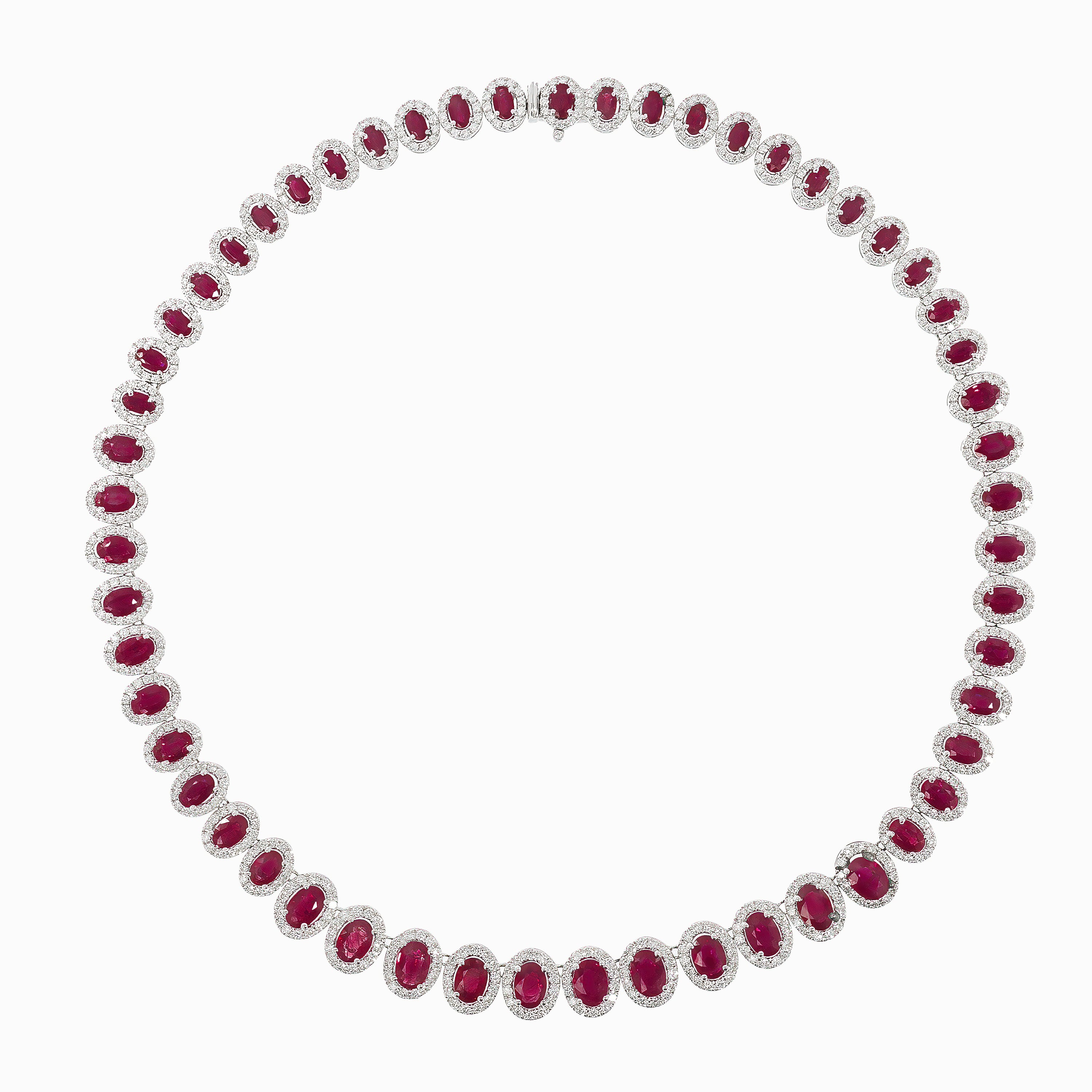 White Gold Gemstone Necklace with Diamond, Ruby Stones