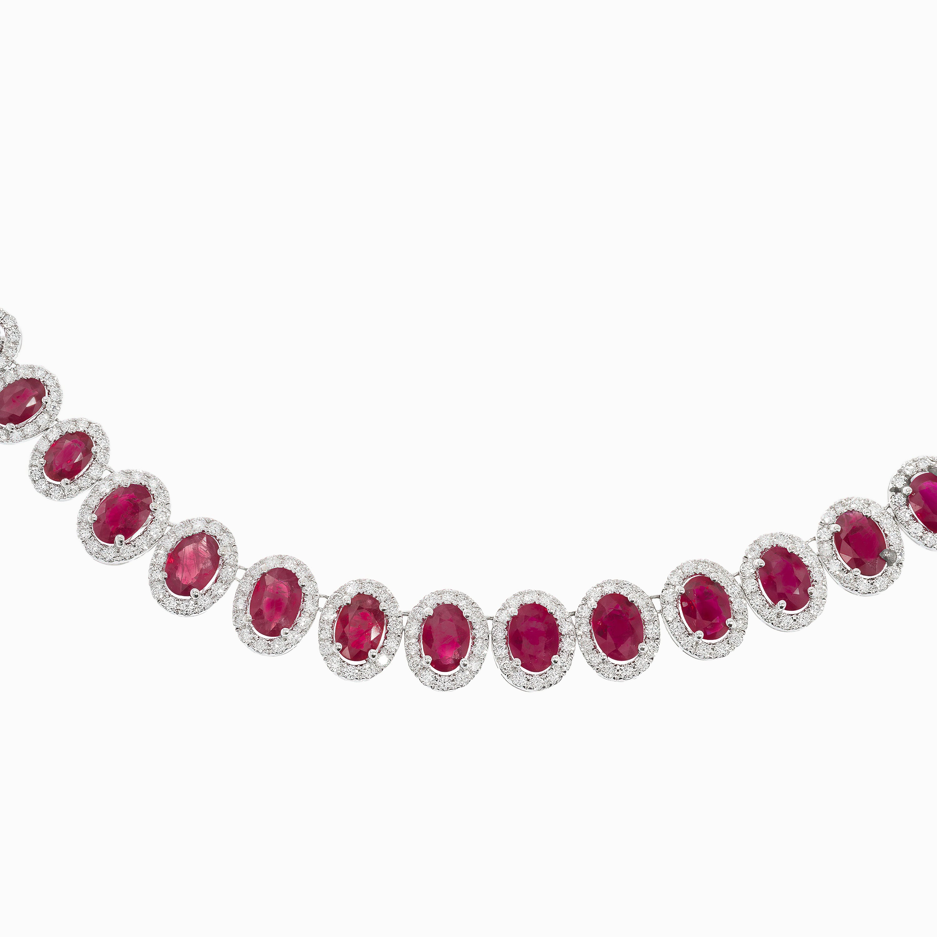 White Gold Gemstone Necklace with Diamond, Ruby Stones