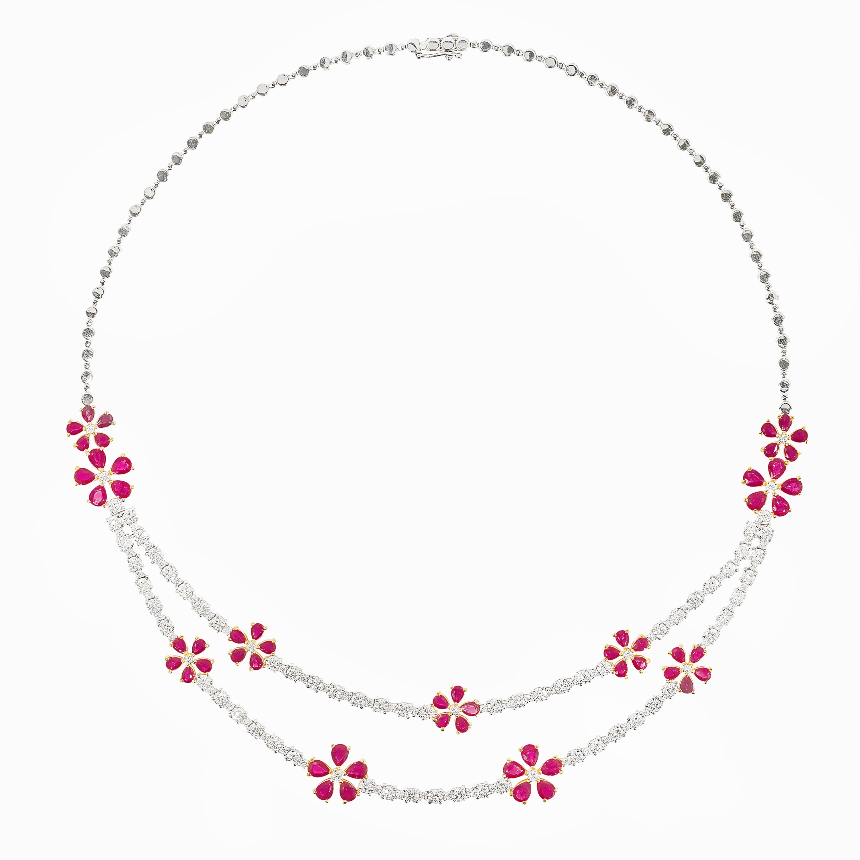 White Gold Gemstone Necklace with Diamond, Ruby Stones