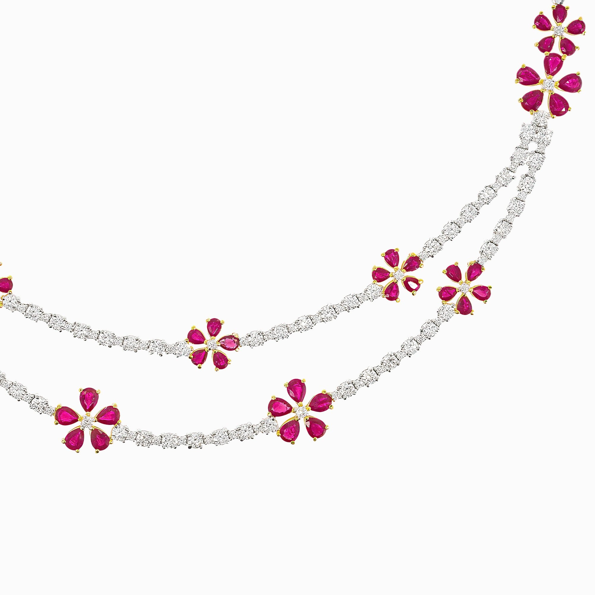 White Gold Gemstone Necklace with Diamond, Ruby Stones