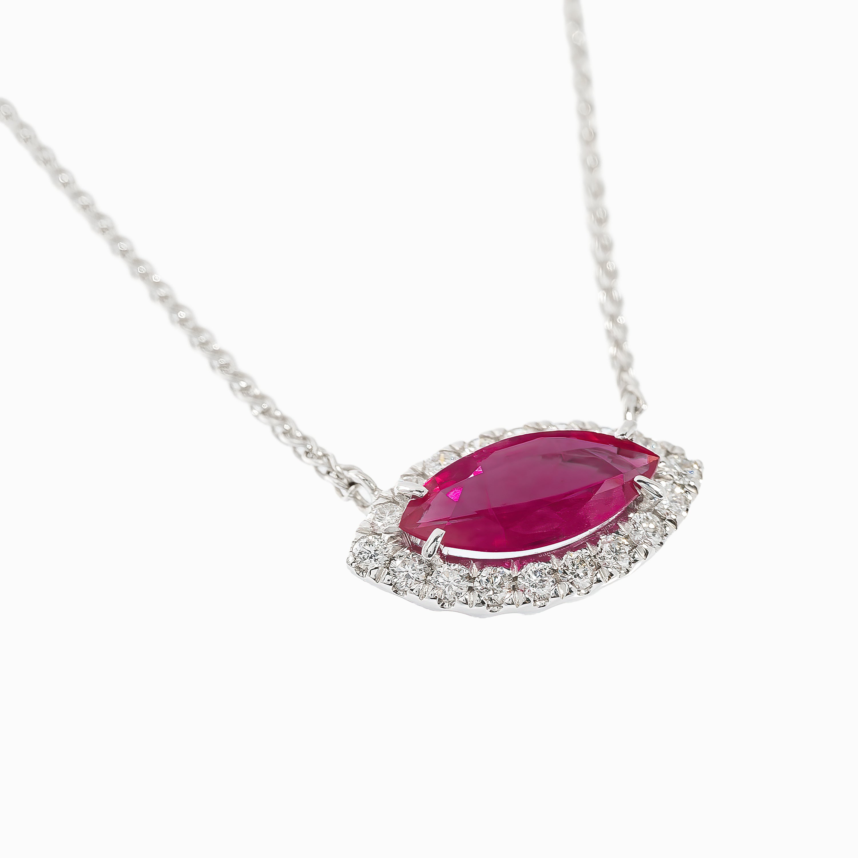 White Gold Pendant Necklace with Diamond, Ruby Stones