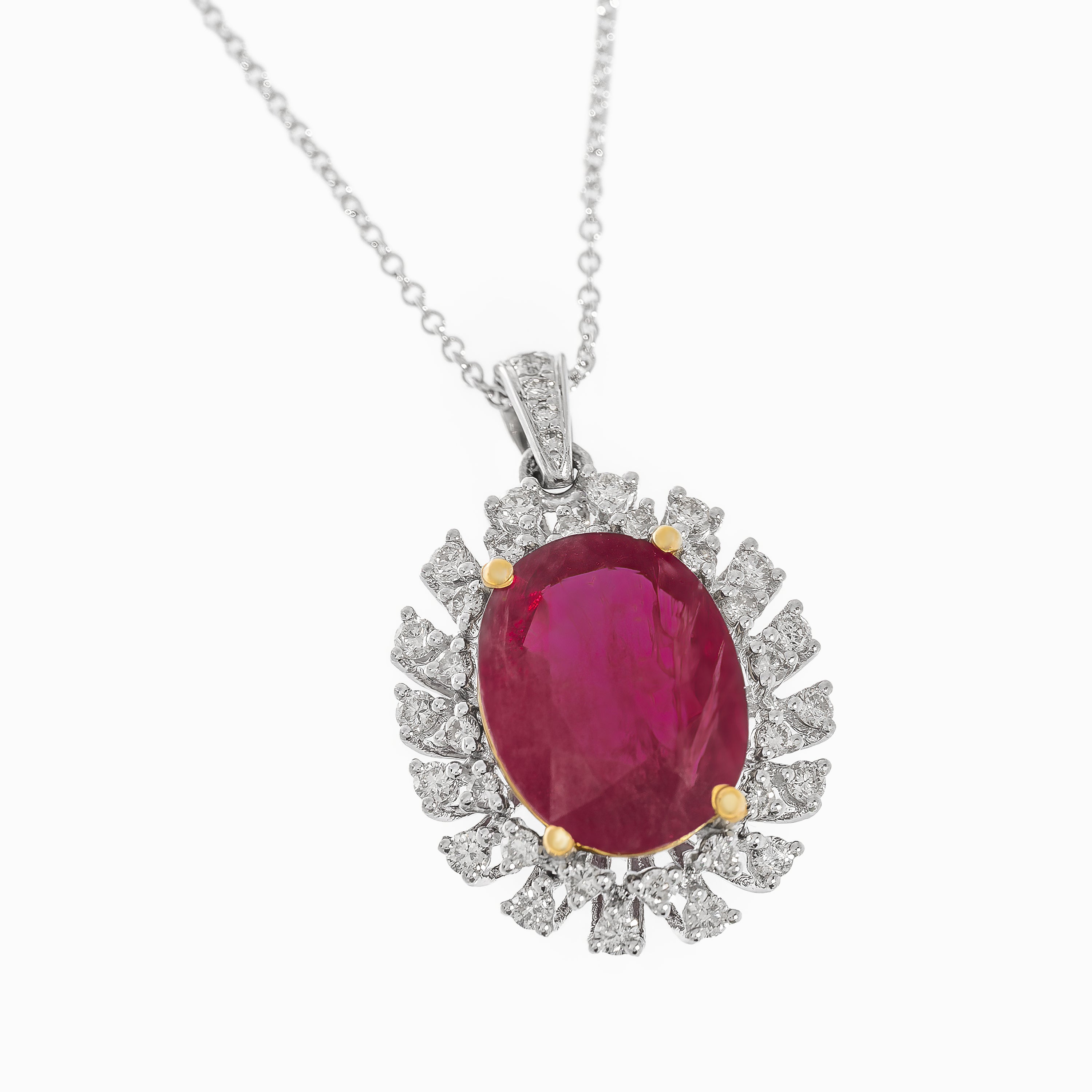 White Gold Pendant Necklace with Diamond, Ruby Stones