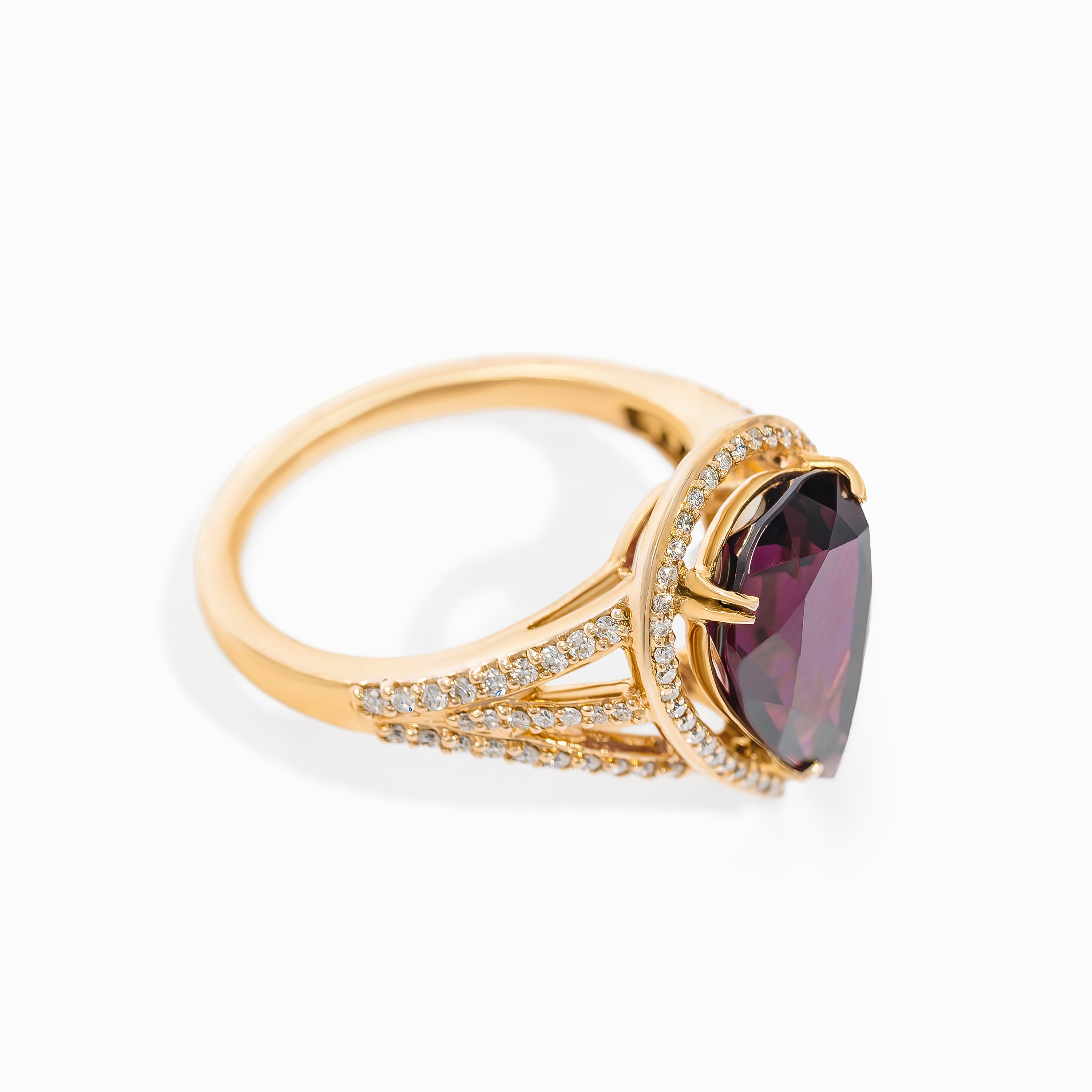 Rose Gold Ring with Diamond, Rhodolite Stones