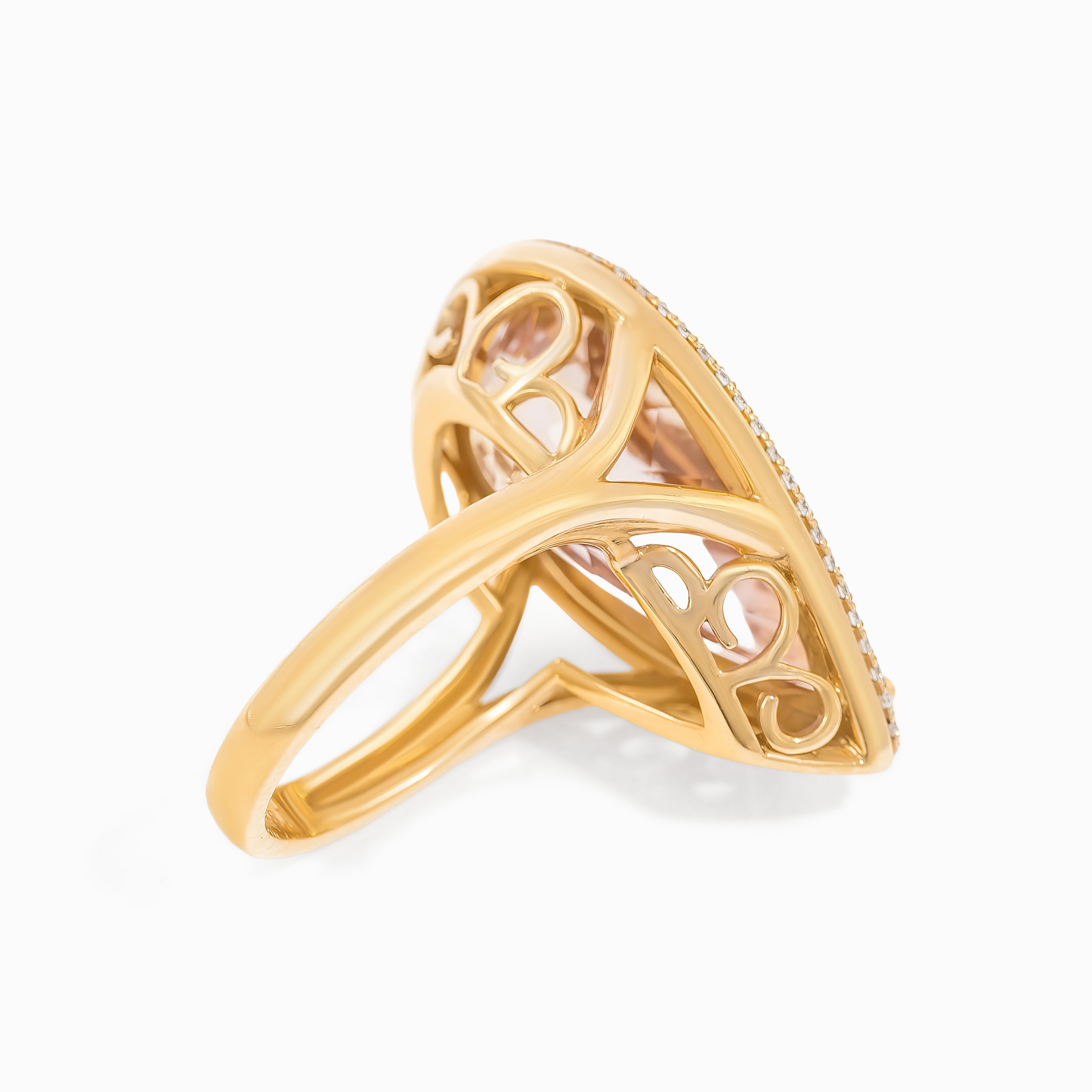 Yellow Gold Ring with Diamond, Morganite Stones