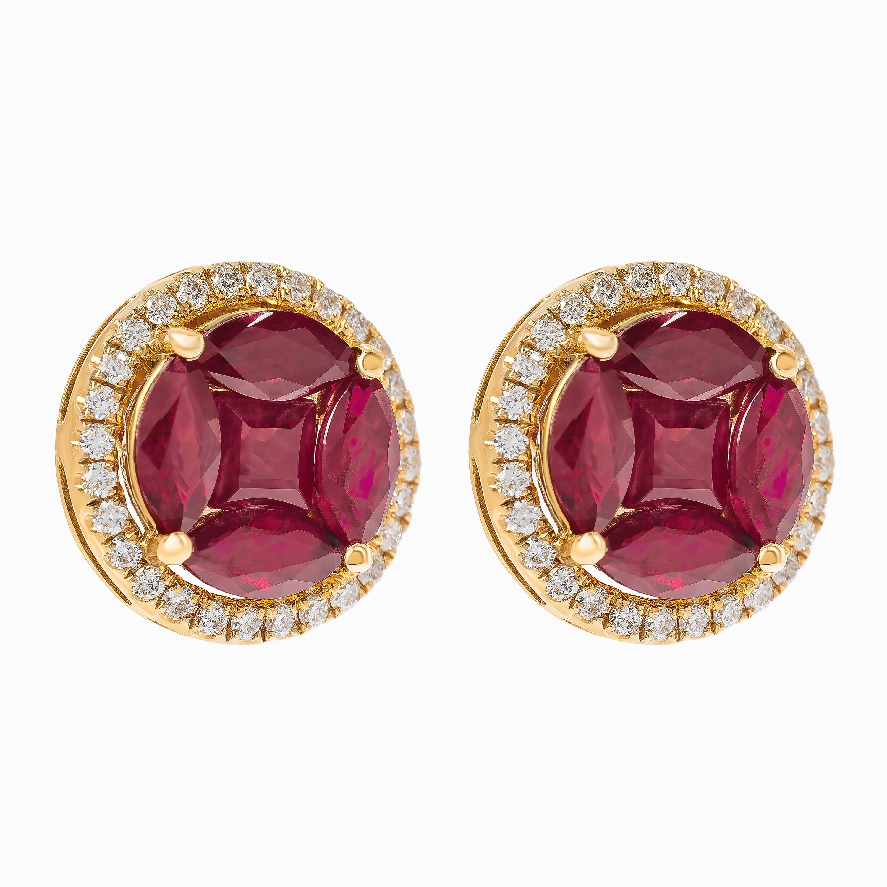 Rose Gold Stud Earrings with Diamond, Ruby Stones
